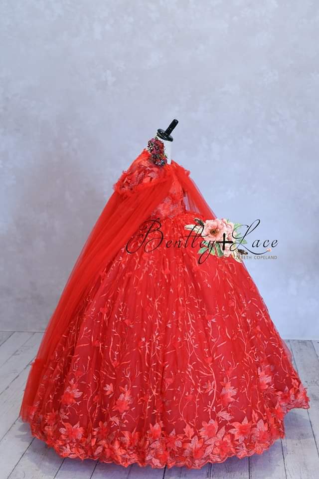 "Samantha" Rose - floor Length Dress with cape- ( 6 Year - Petite 7 Year possible 8)