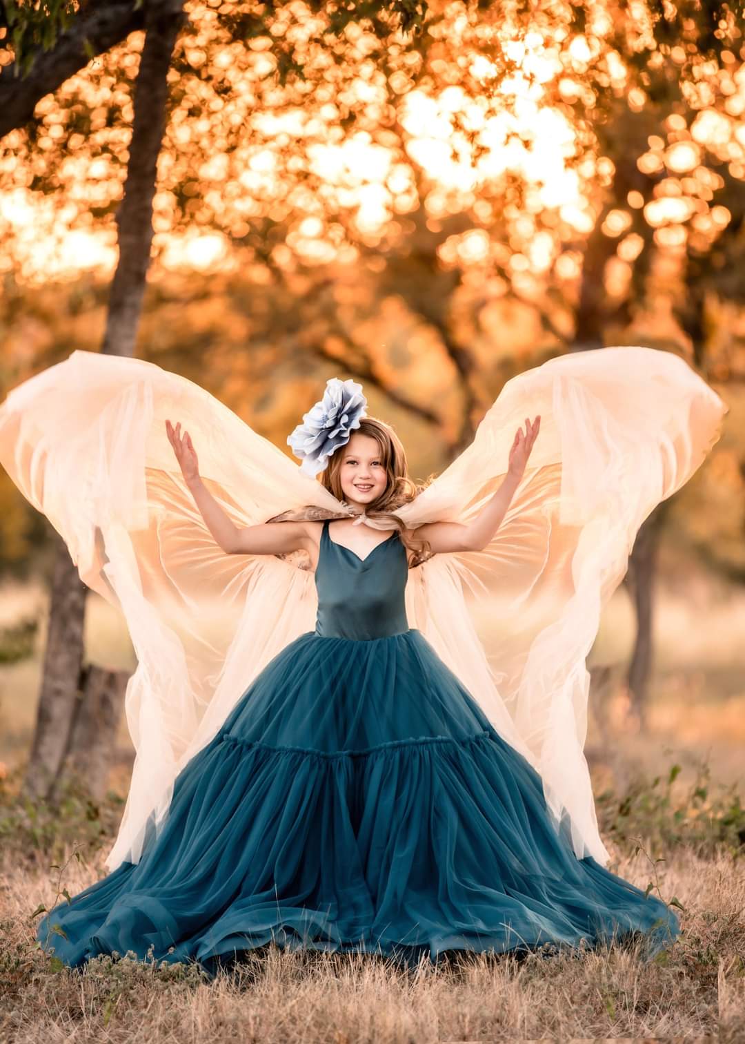 "Frenchie" - Peacock Floor Length ( 7 Year - Petite 9 Year)