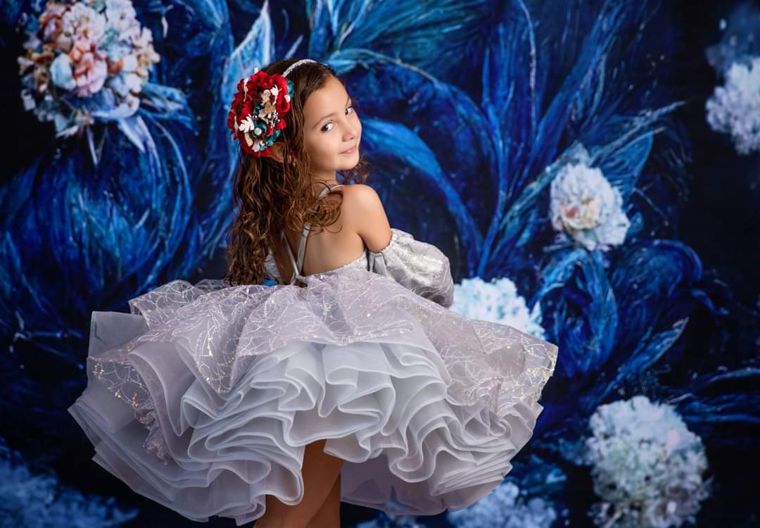 "Tinsel" Petal Length Dress + detachable sleeves(5 Year-Petite 6 Year)