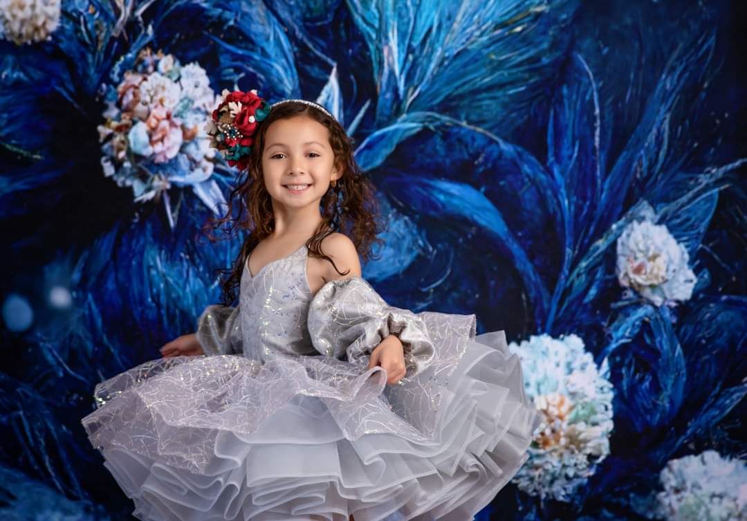"Tinsel" Petal Length Dress detachable sleeves(5 Year-Petite 6 Year)
