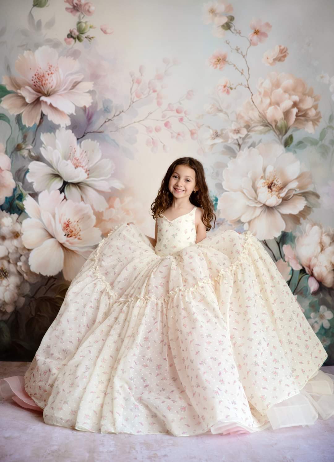 Jardin De Fleurs- floor length - ivory floral (5-6 year)