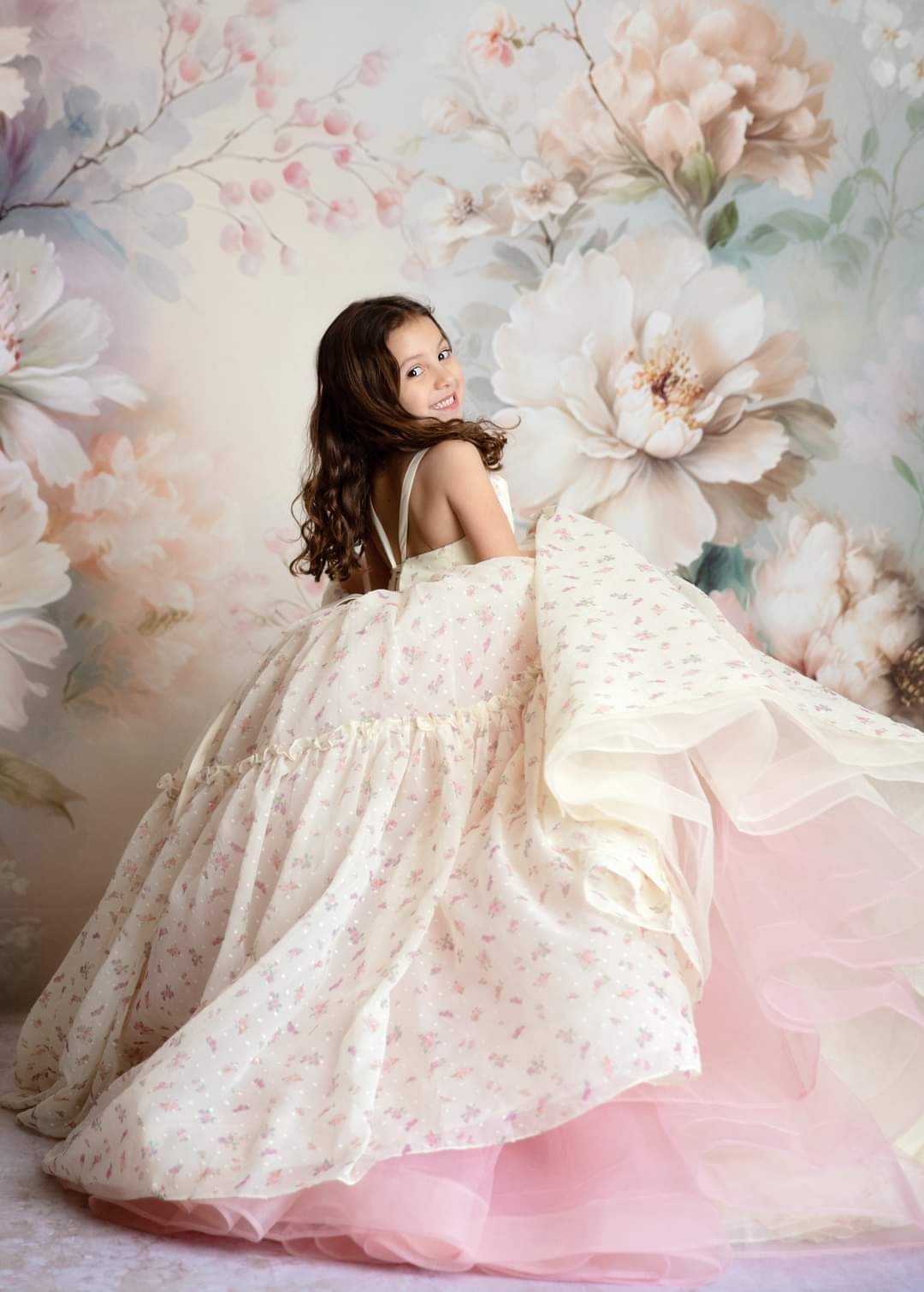 Jardin De Fleurs- floor length - ivory floral (5-6 year)