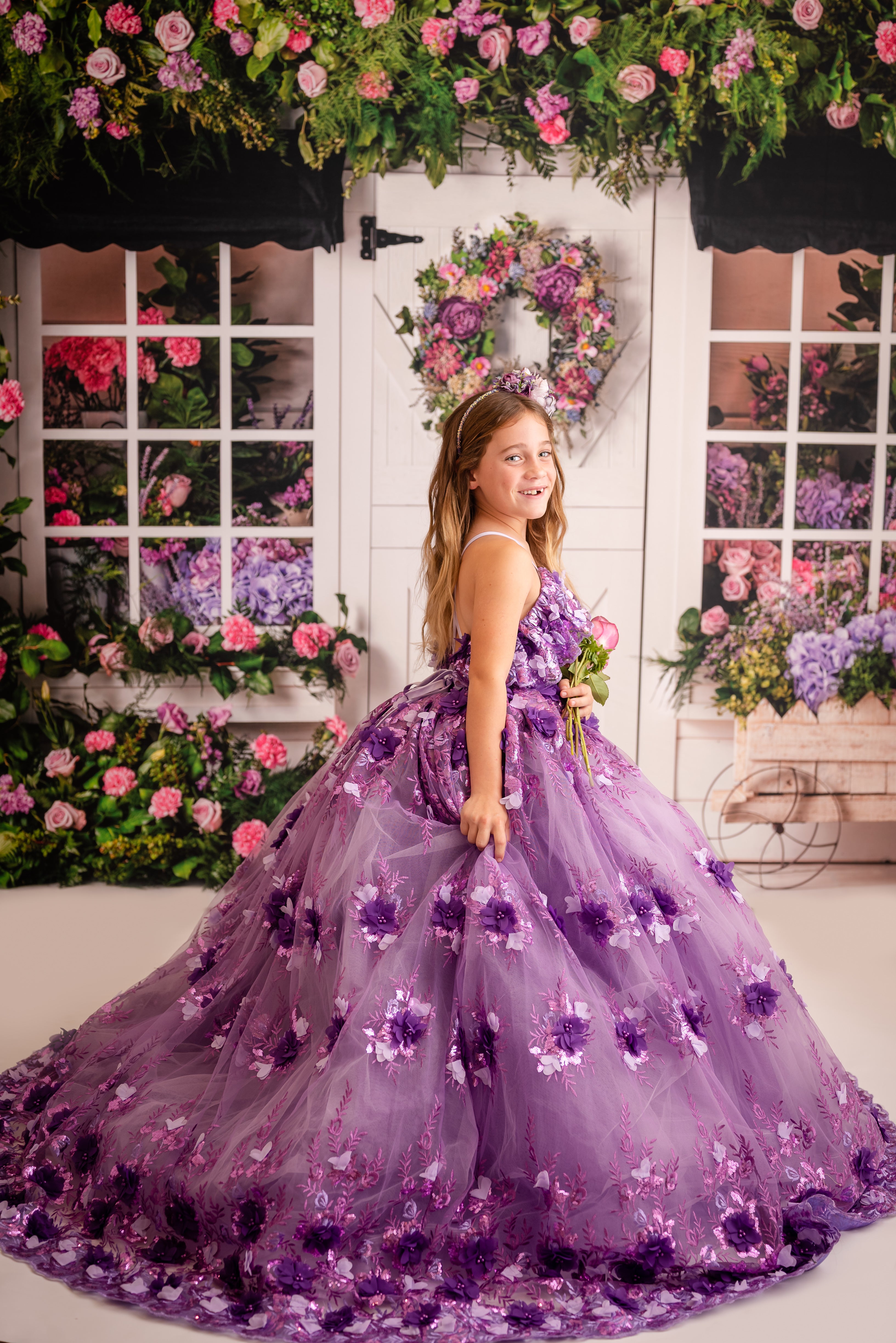 Amethyst- Flutter bodice- Floor Length Dress ( 6 Year - Petite 7 Year)