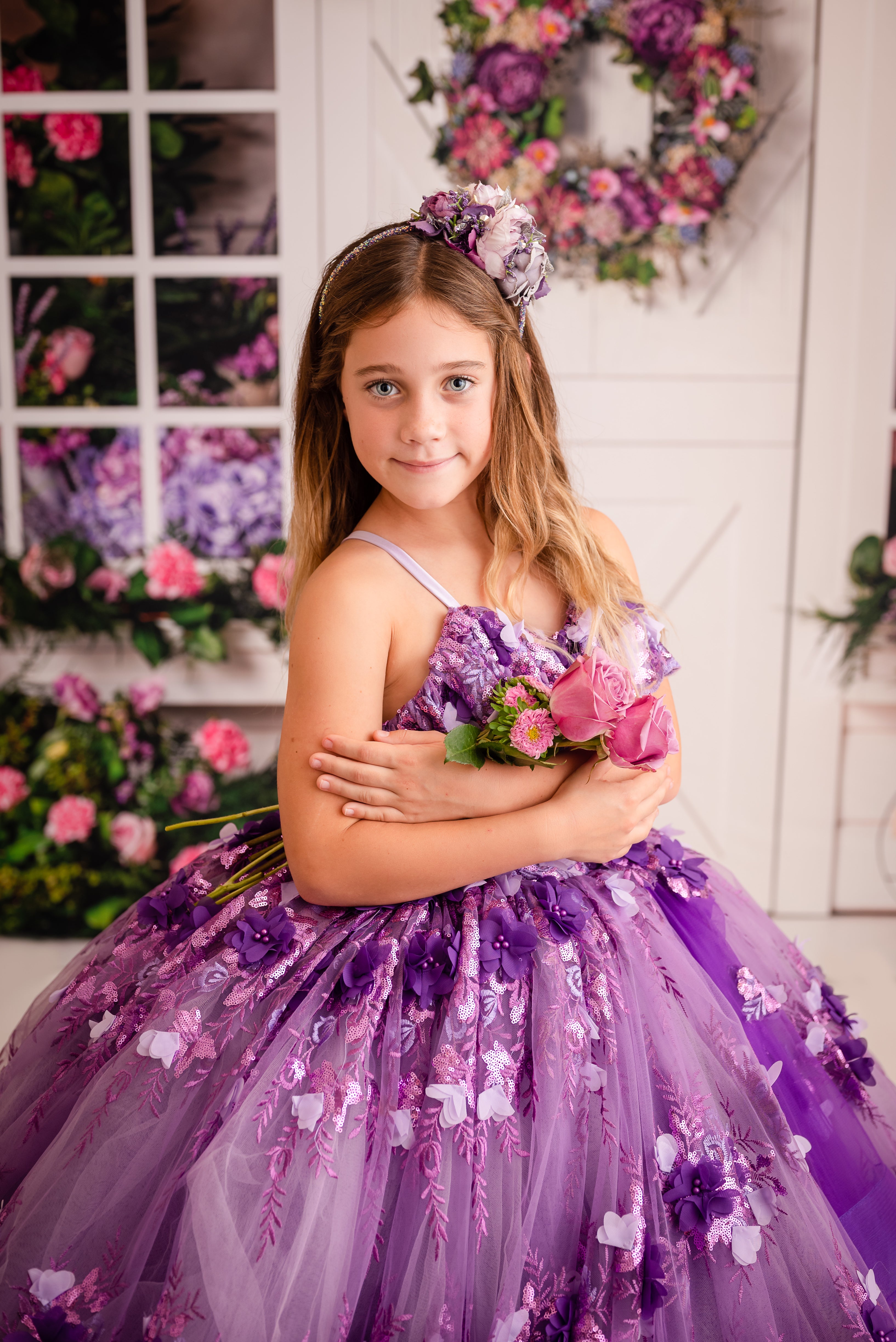 Amethyst- Flutter bodice- Floor Length Dress ( 6 Year - Petite 7 Year)