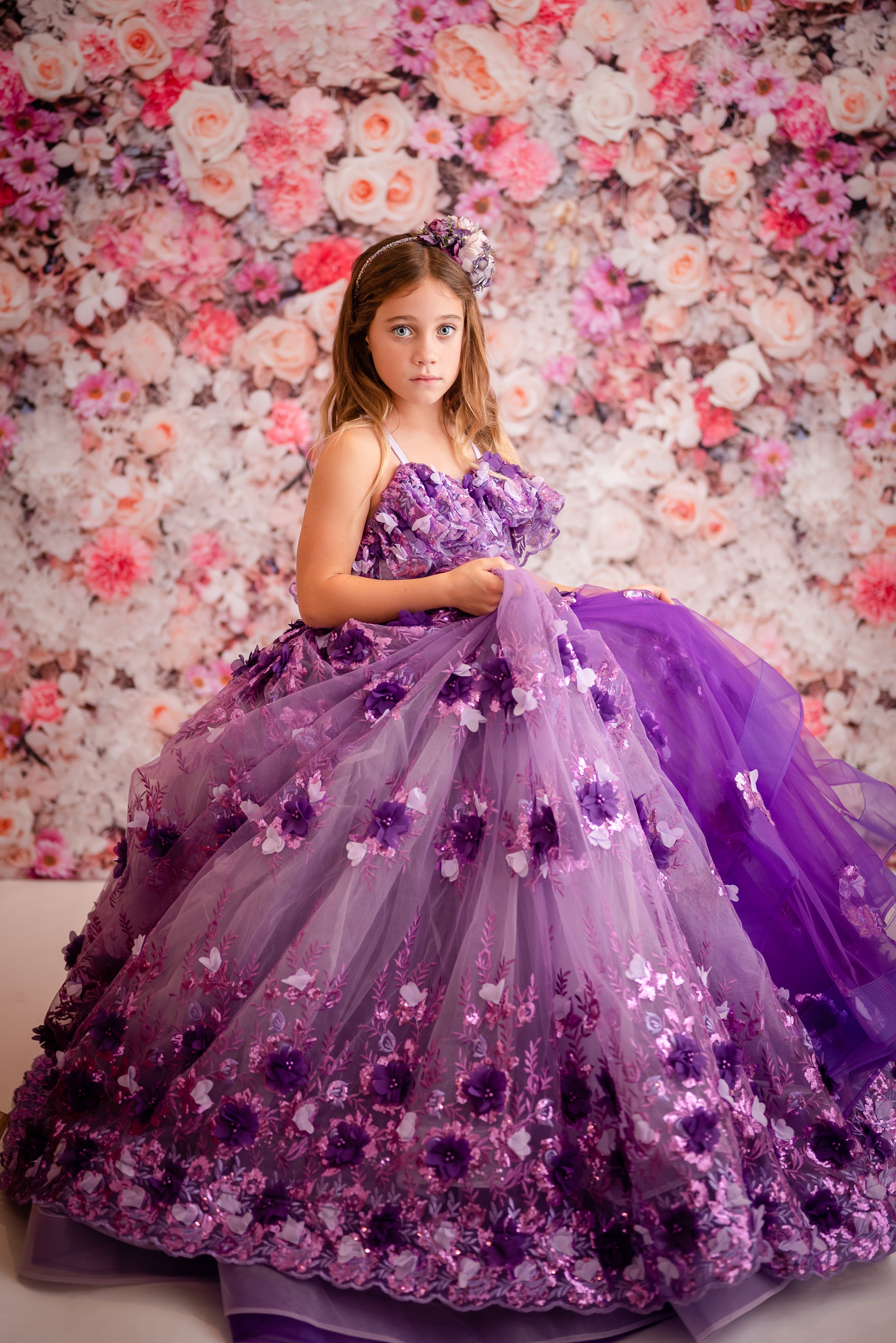 Amethyst- Flutter bodice- Floor Length Dress ( 6 Year - Petite 7 Year)