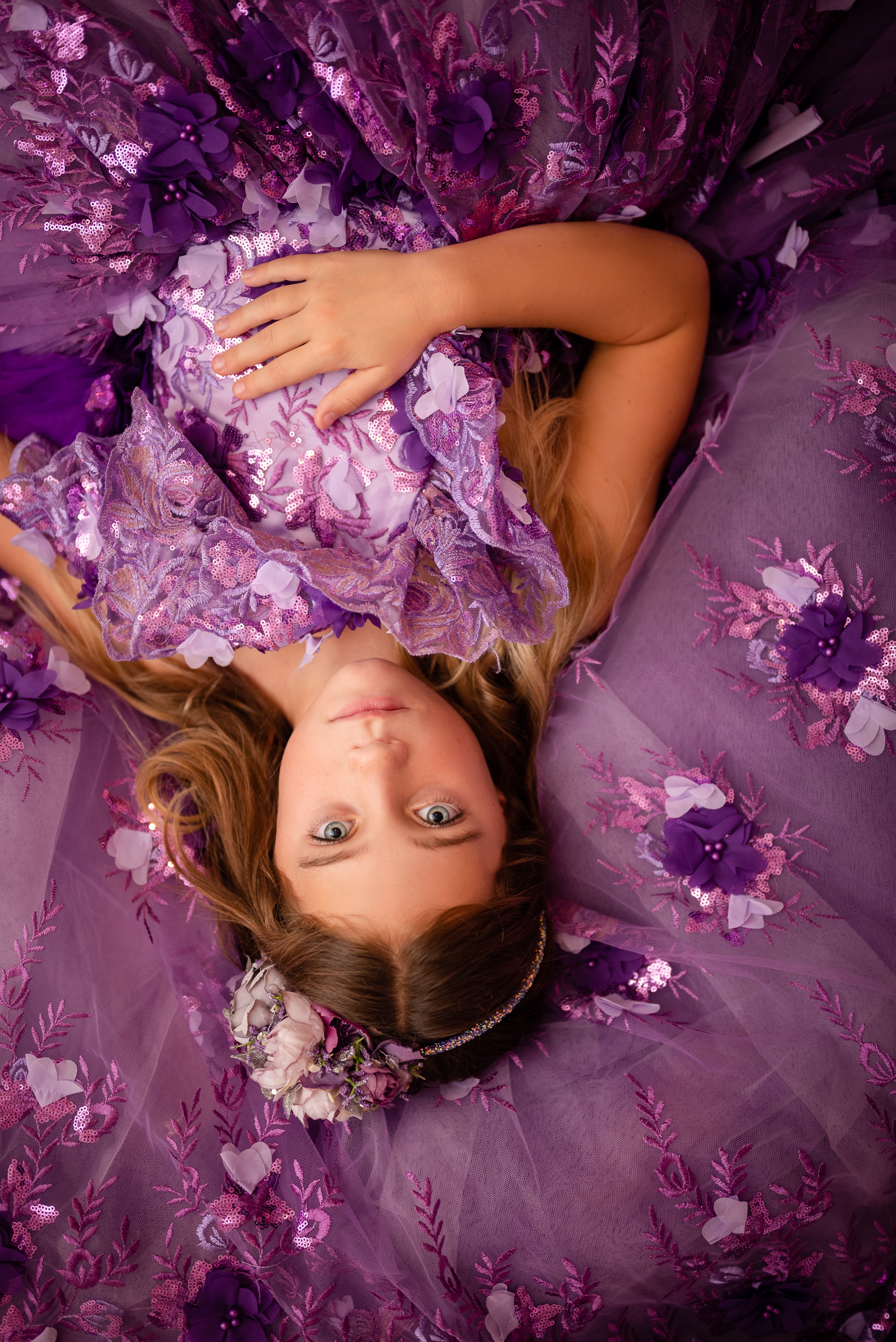 Amethyst- Flutter bodice- Floor Length Dress ( 6 Year - Petite 7 Year)