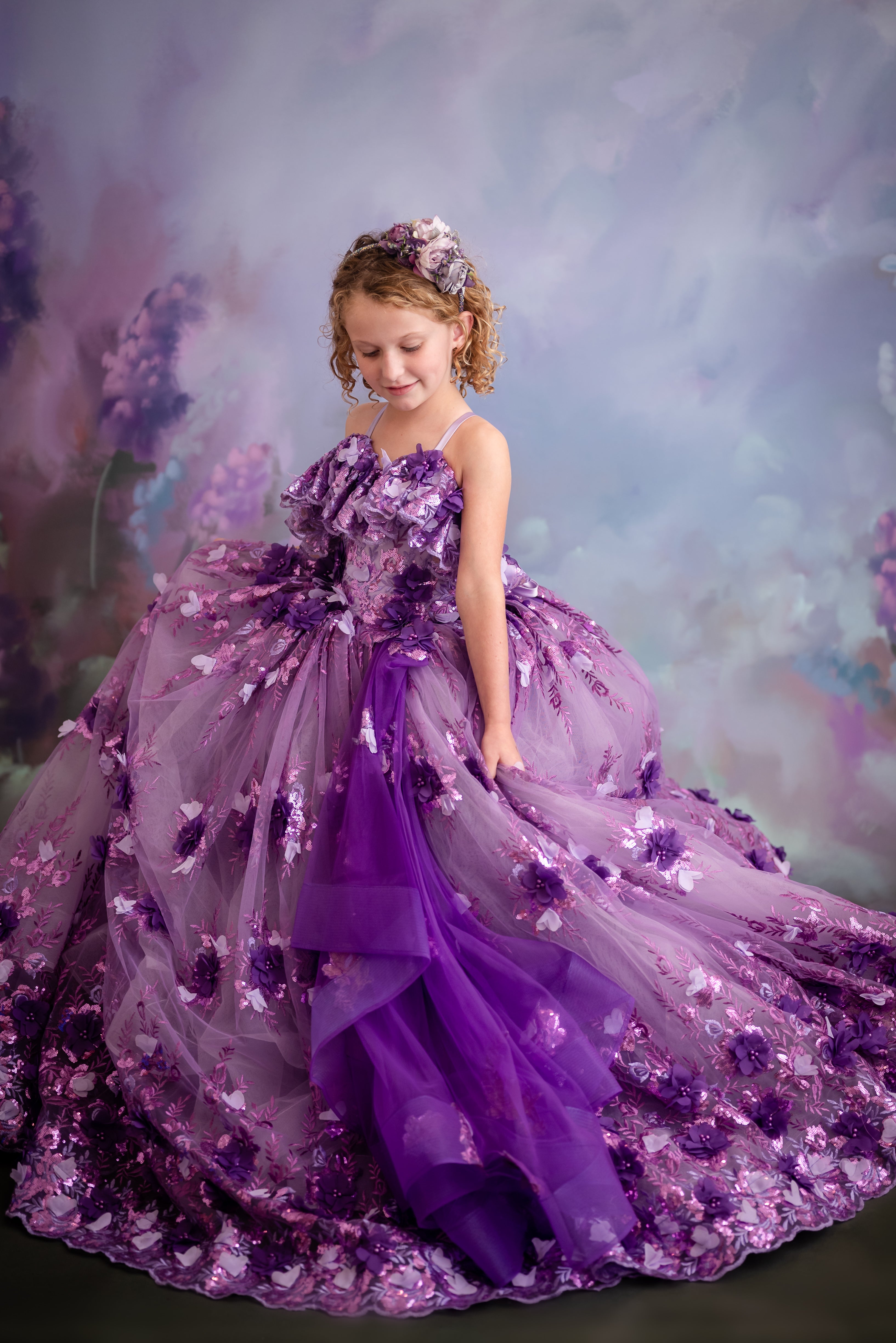 Amethyst- Flutter bodice- Floor Length Dress ( 6 Year - Petite 7 Year)