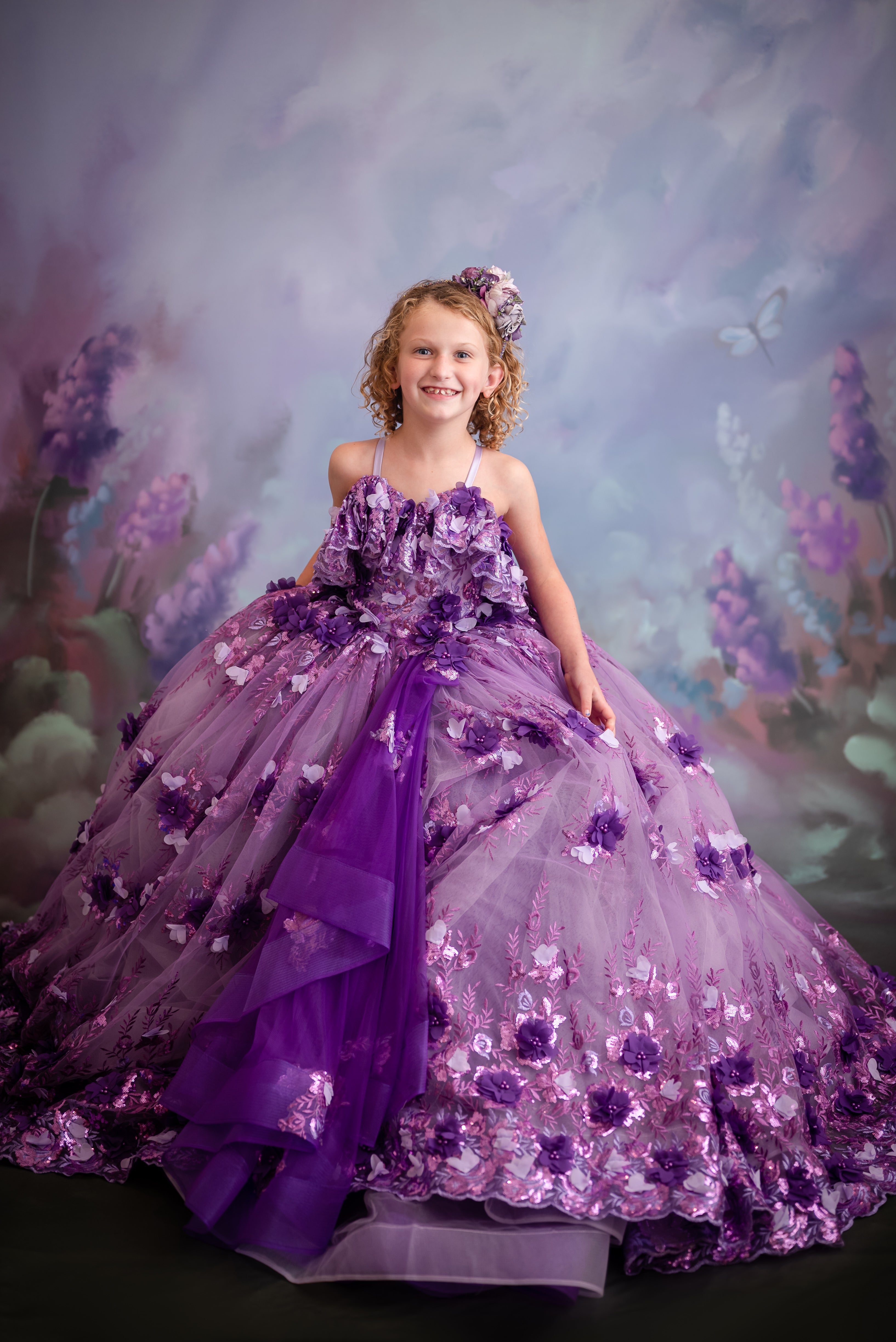 Amethyst- Flutter bodice- Floor Length Dress ( 6 Year - Petite 7 Year)