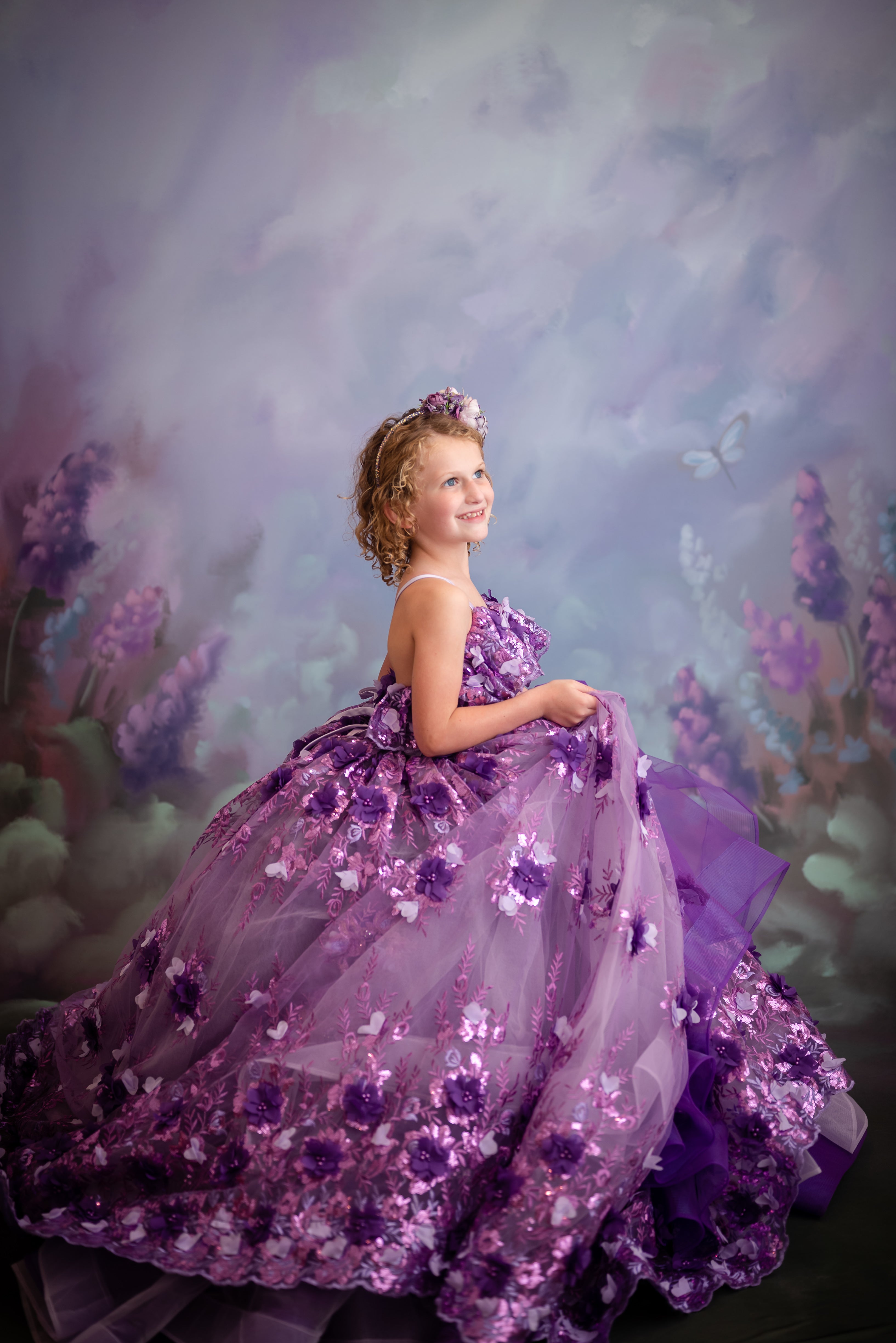 Amethyst- Flutter bodice- Floor Length Dress ( 6 Year - Petite 7 Year)