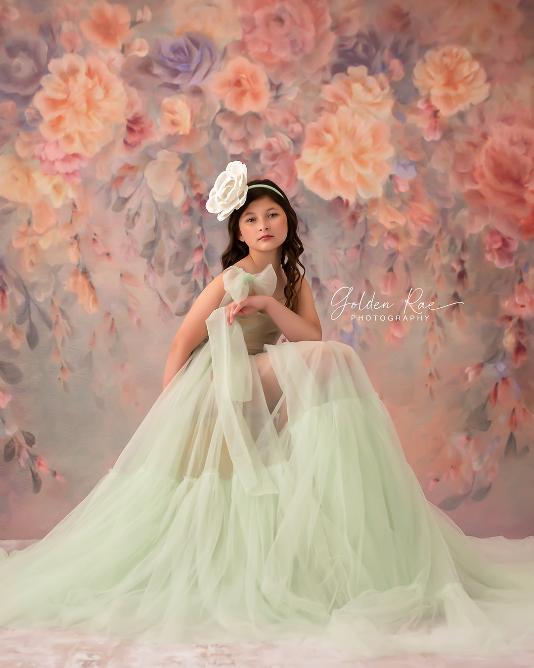retired rental EUC "Hillary" - Seafoam - Beautiful boho inspired gown - (6 - 11 YEAR)