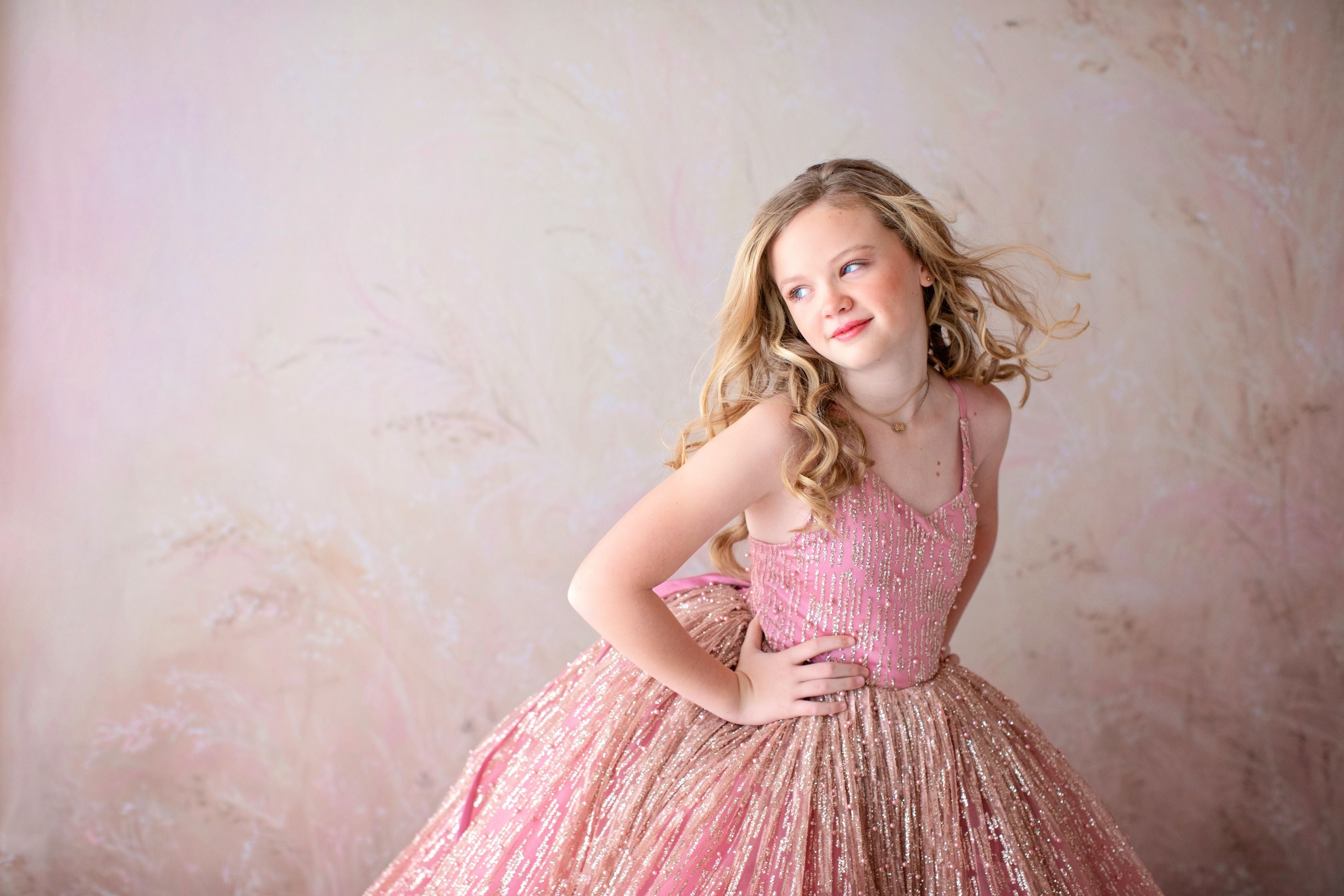Stassi- Rose Gold and Rose pink gown- Gorgeous special occasion or photo shoot dress (7 Year-Petite 8 Year)