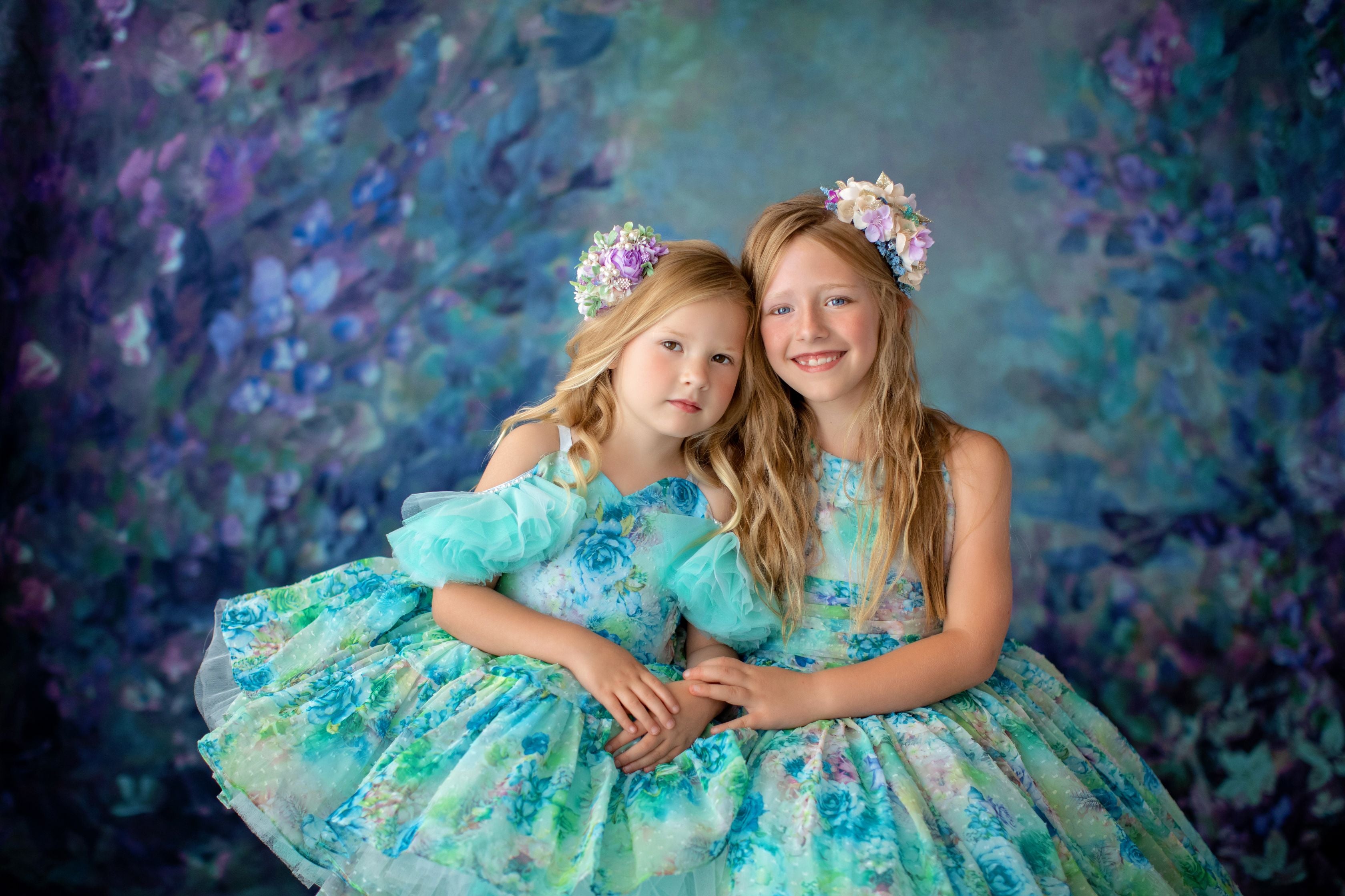 Evelyn "Watercolor Magic" -  Floor Length Floral Chiffon Gown ( 6 Year - Petite 7 Year)