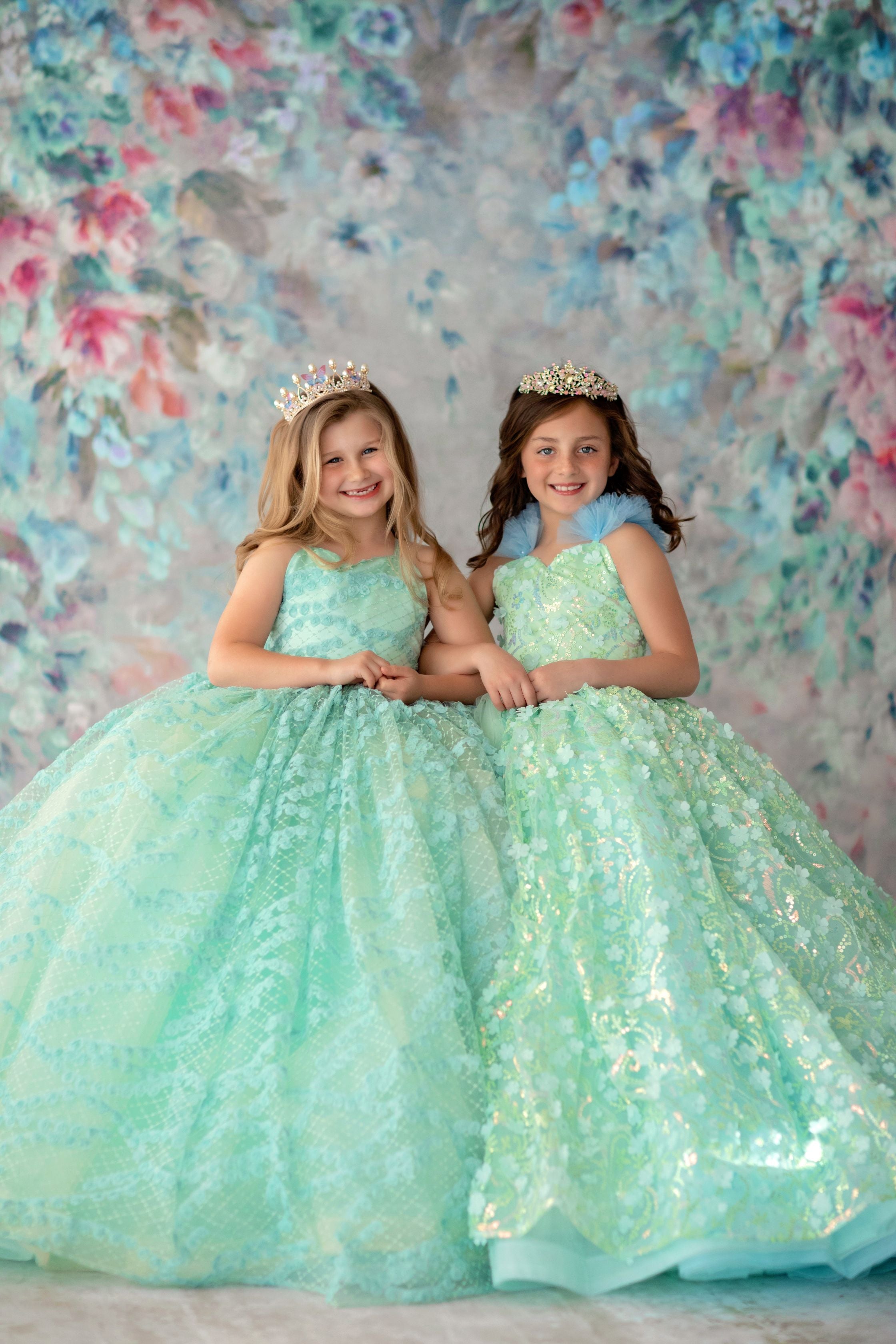 RETIRED RENTAL "Mermaid Dreams" - Floor Length Floral Gown ( 6 Year - Petite 8 Year)