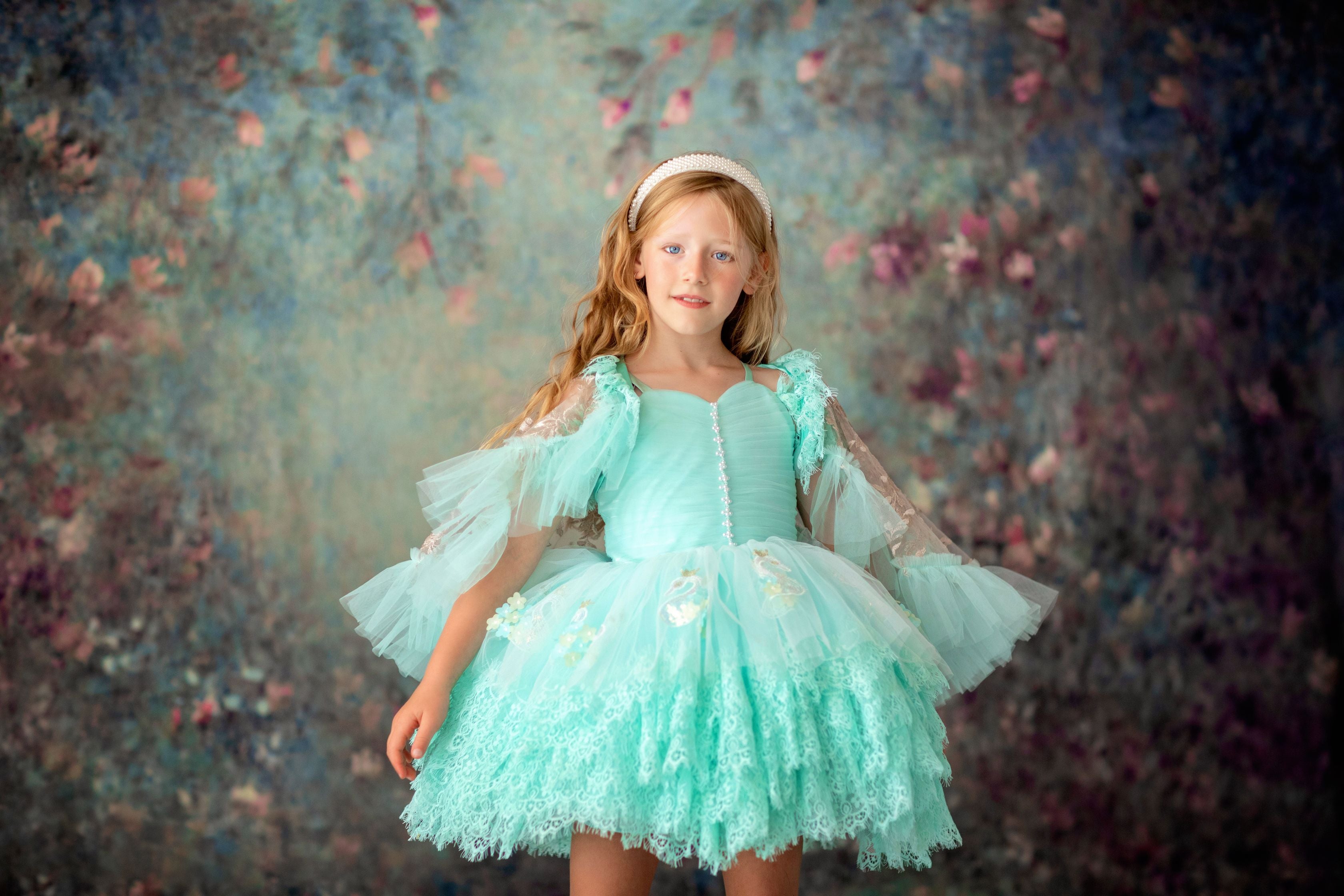 "Swan Dreams" - Pleated Bodice- Petal Length Dress - ( 5 Year - Petite 6 Year)