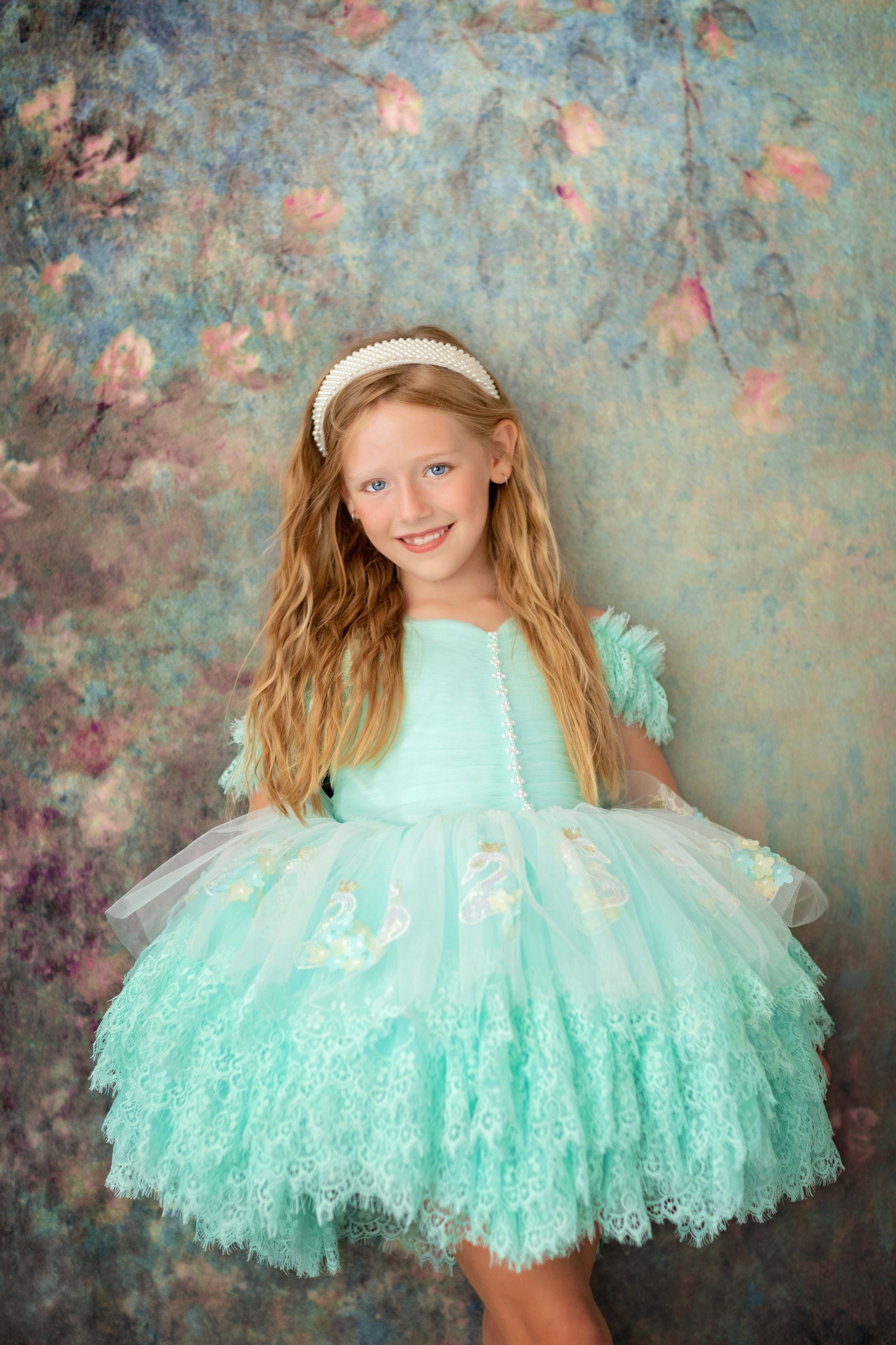 "Swan Dreams" - Pleated Bodice- Petal Length Dress - ( 5 Year - Petite 6 Year)
