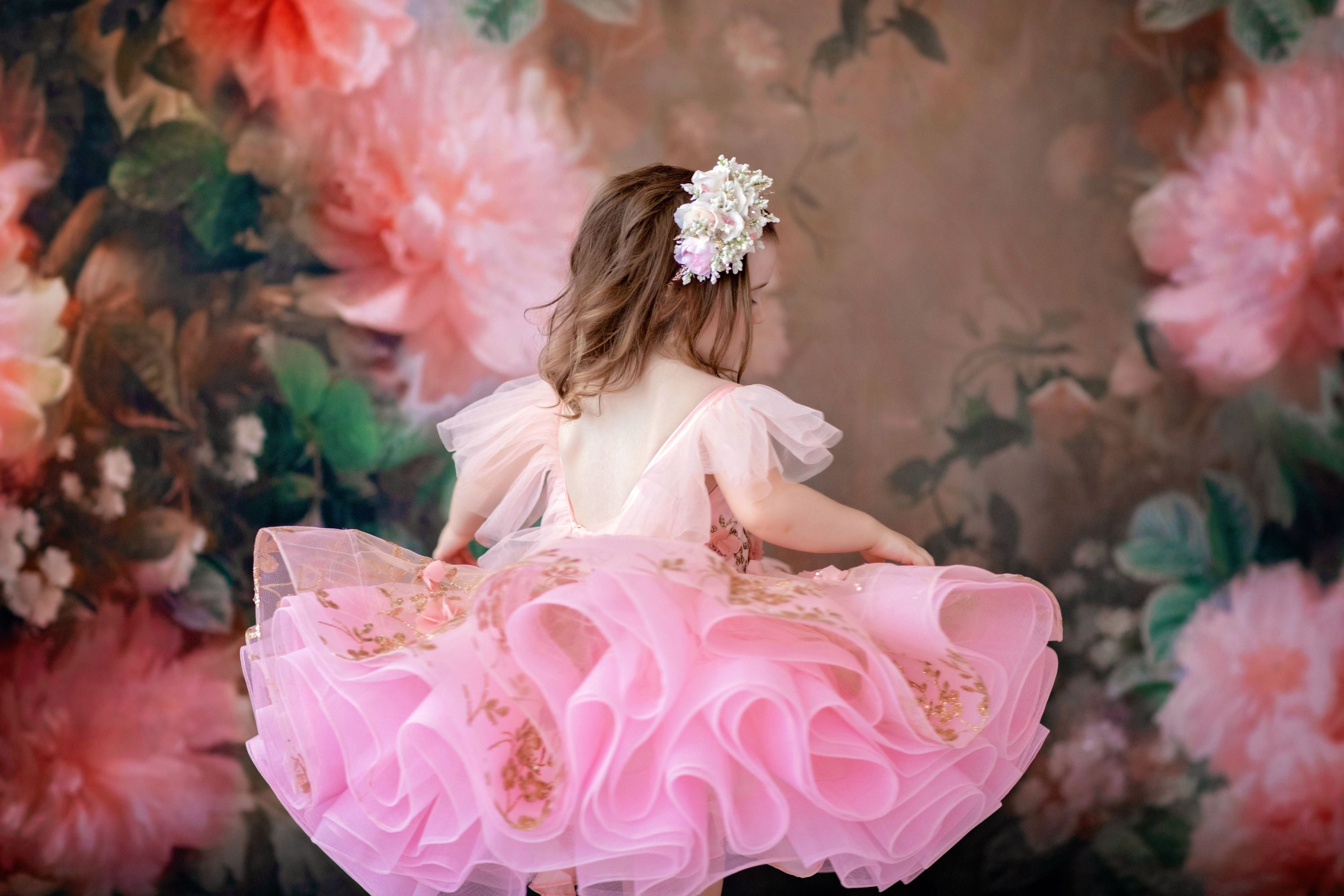 "Sadie" in Blush Petal length gown- (4 year- petite 5 year)