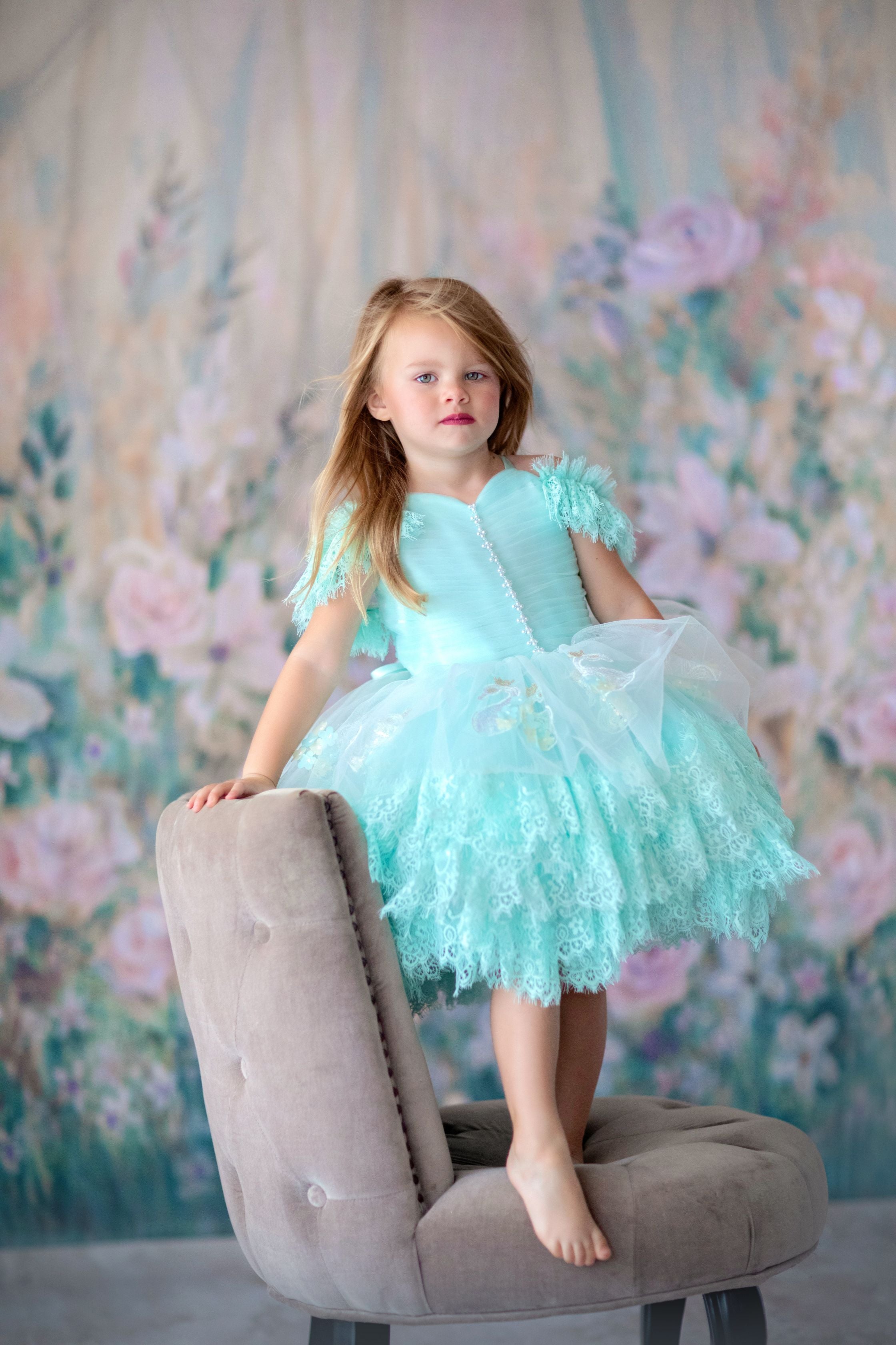 "Swan Dreams" - Pleated Bodice- Petal Length Dress - ( 5 Year - Petite 6 Year)