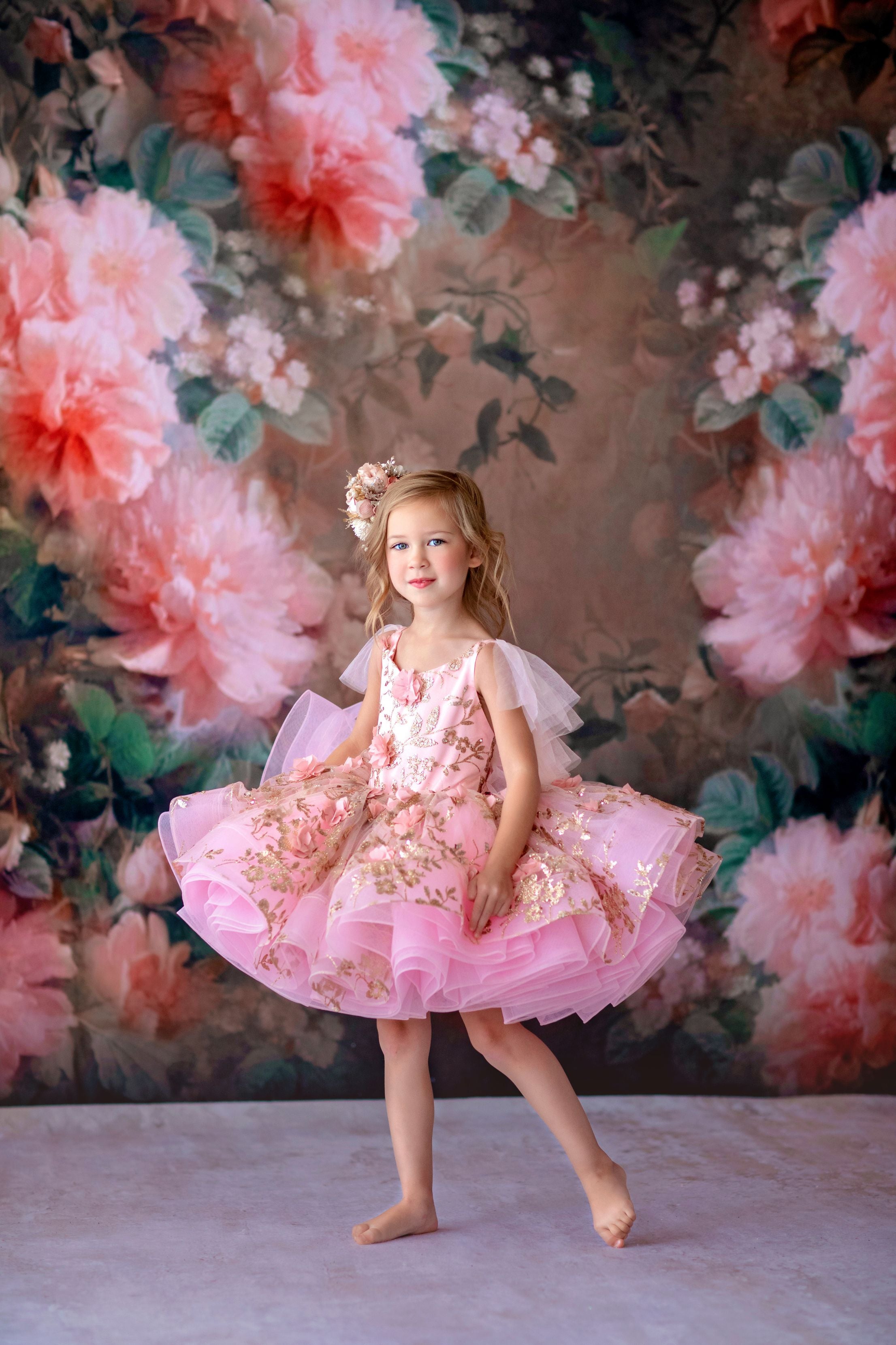 "Sadie" in Blush Petal length gown- (4 year- petite 5 year)