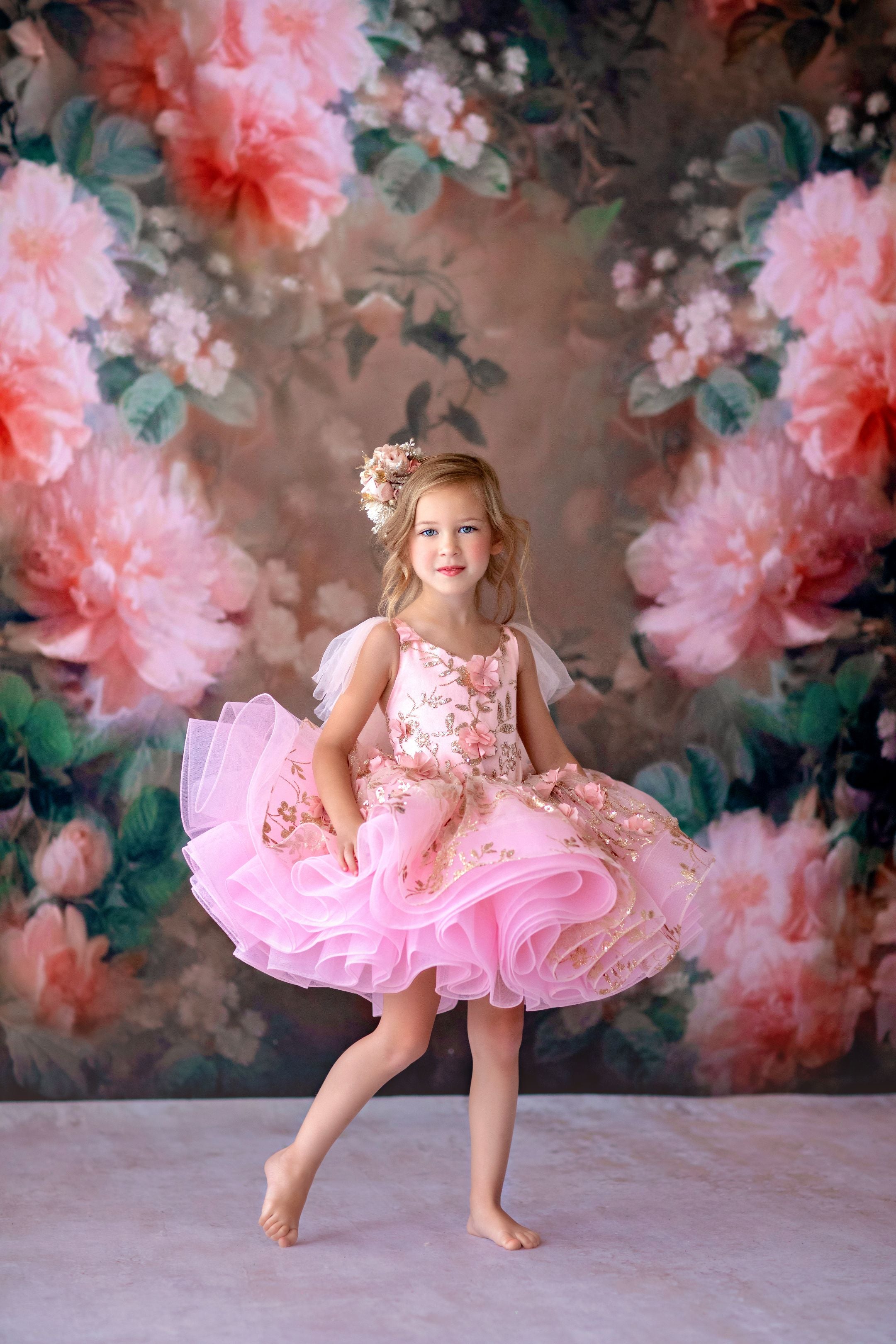 "Sadie" in Blush Petal length gown-  (4 year- petite 5 year)