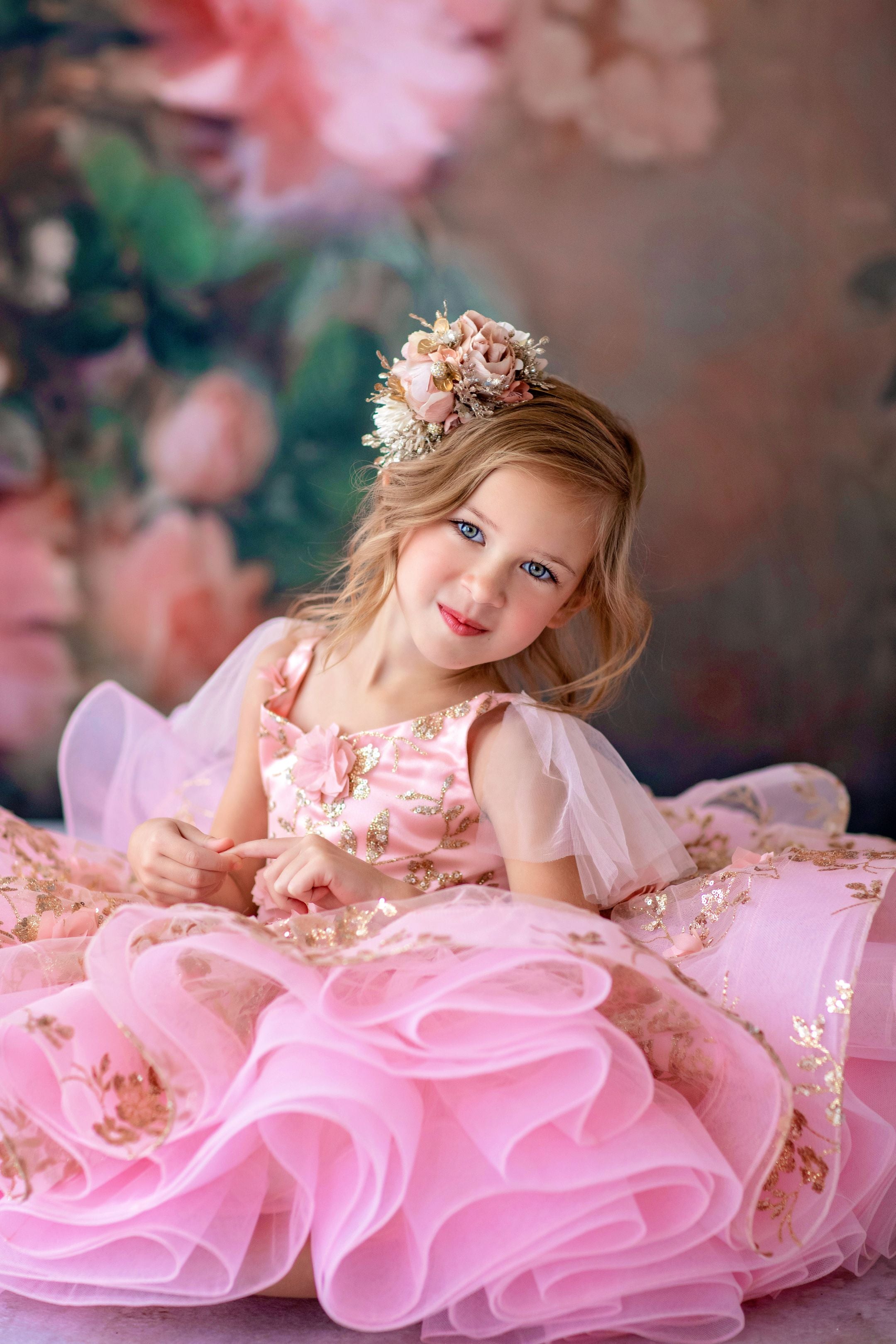 "Sadie" in Blush Petal length gown- (4 year- petite 5 year)