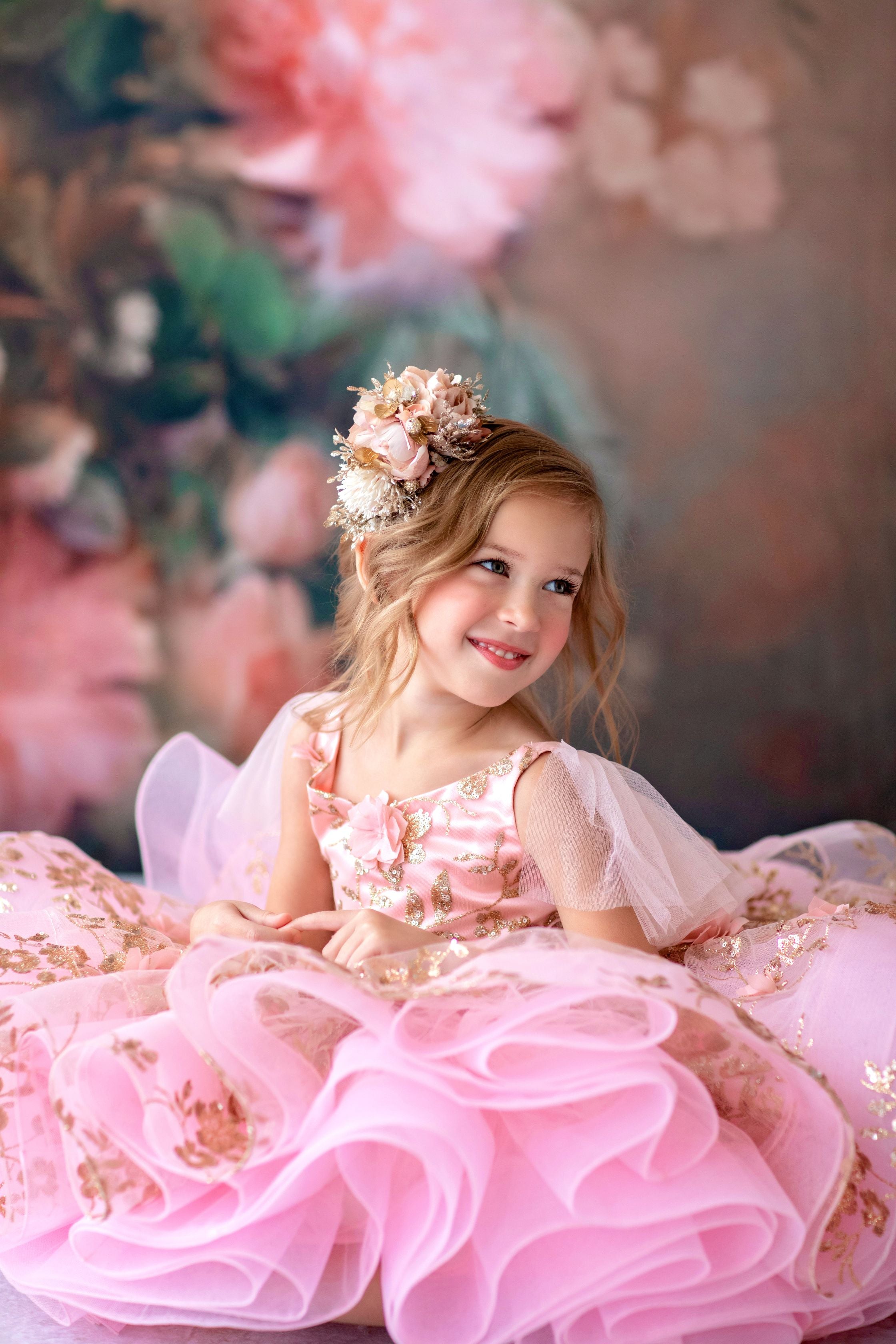 "Sadie" in Blush Petal length gown- (4 year- petite 5 year)