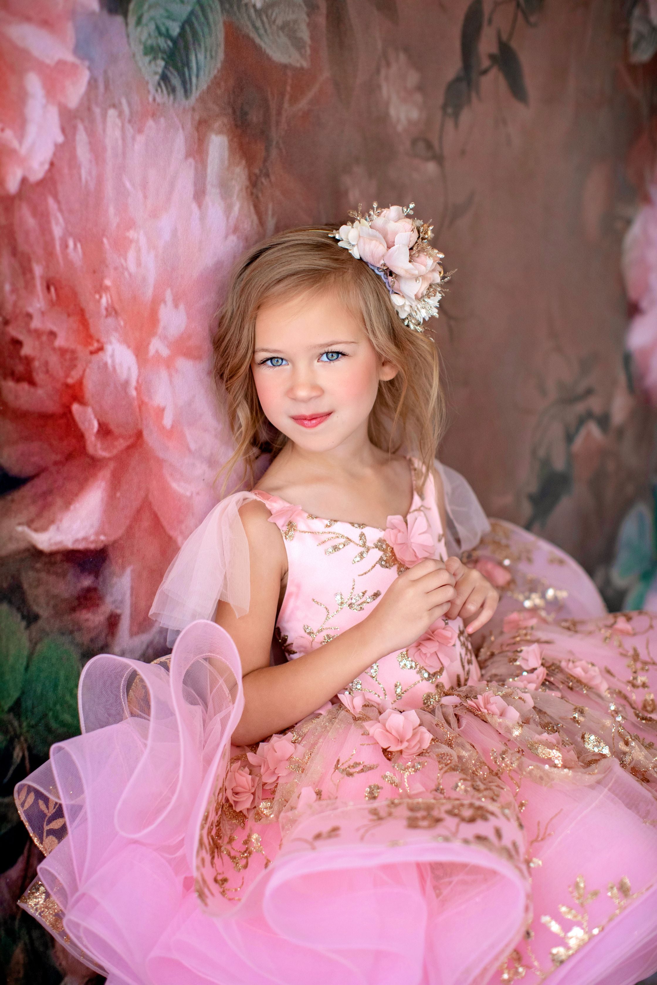 "Sadie" in Blush Petal length gown- (4 year- petite 5 year)