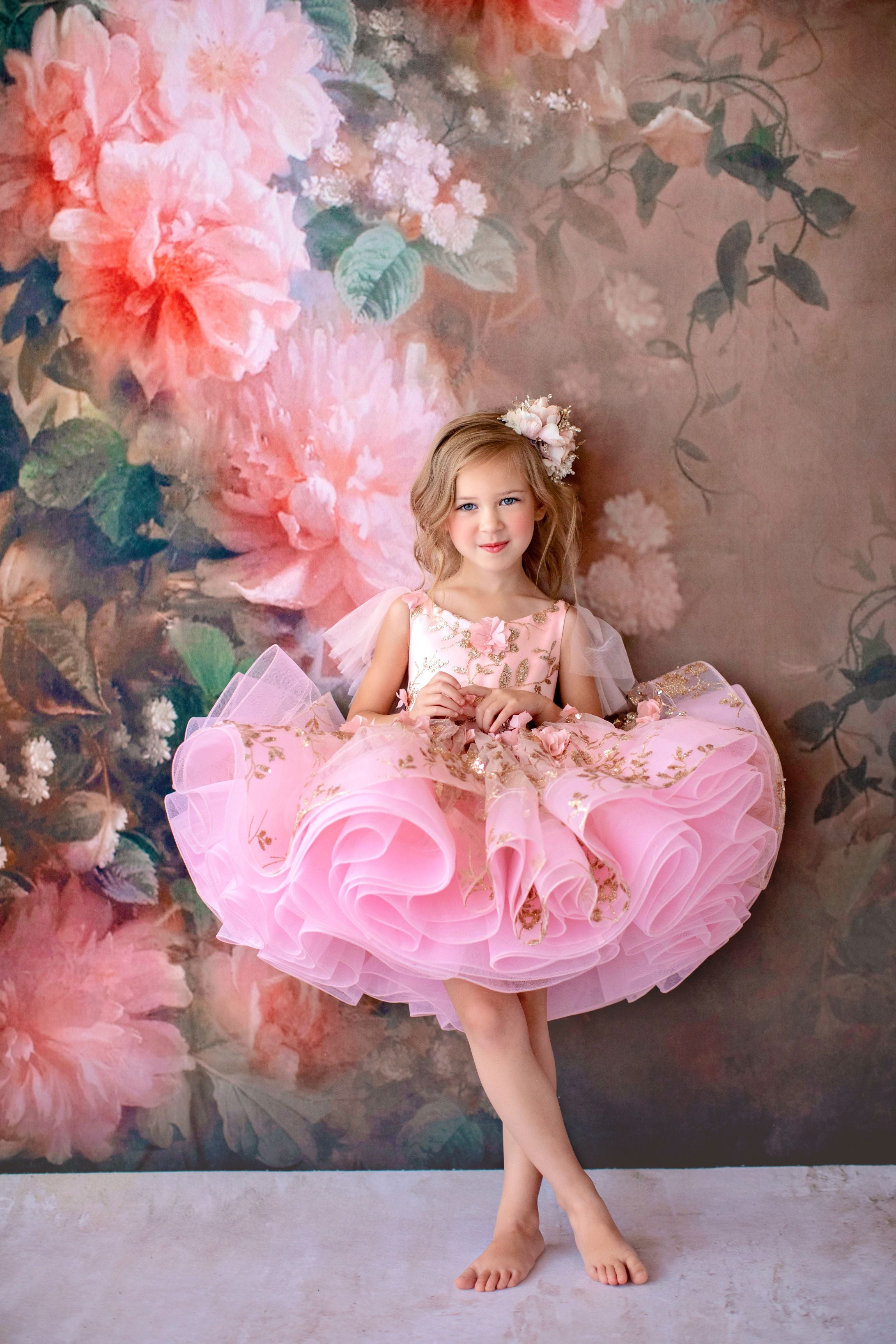 "Sadie" in Blush Petal length gown-  (4 year- petite 5 year)