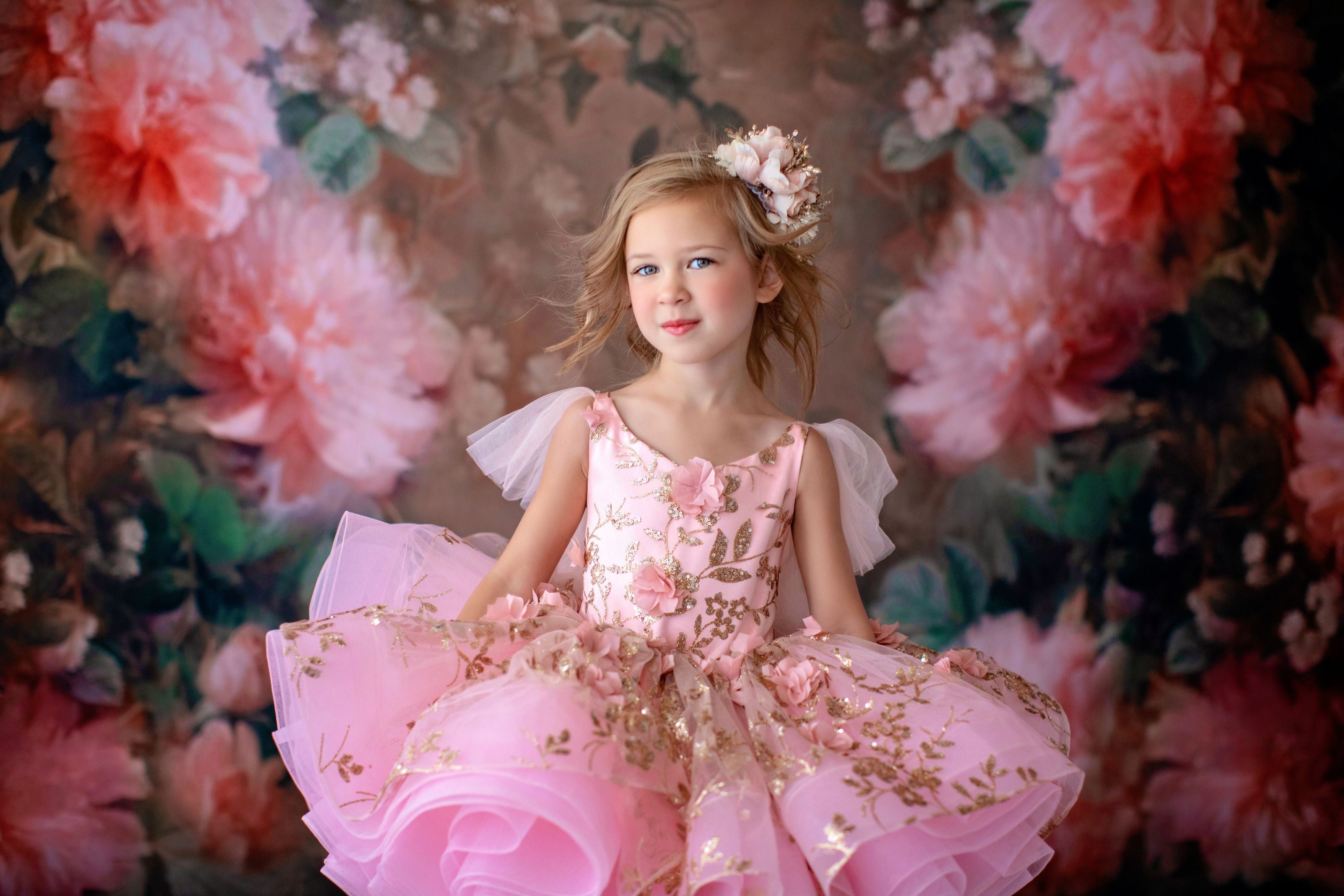 "Sadie" in Blush Petal length gown- (4 year- petite 5 year)