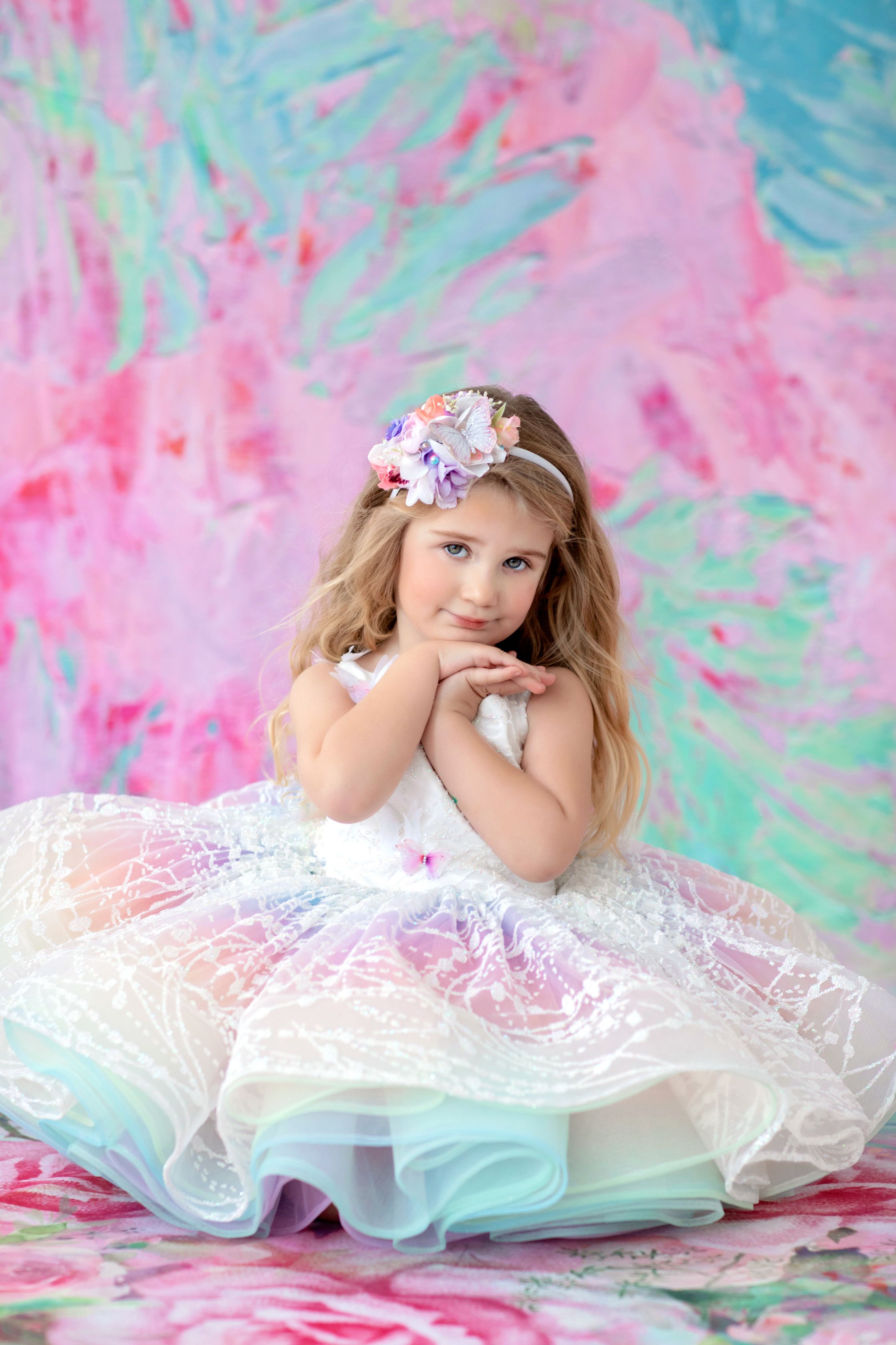 "Unicorns & Rainbows" - Petal Short Length Dress ( 4 Year - Petite 5 Year)