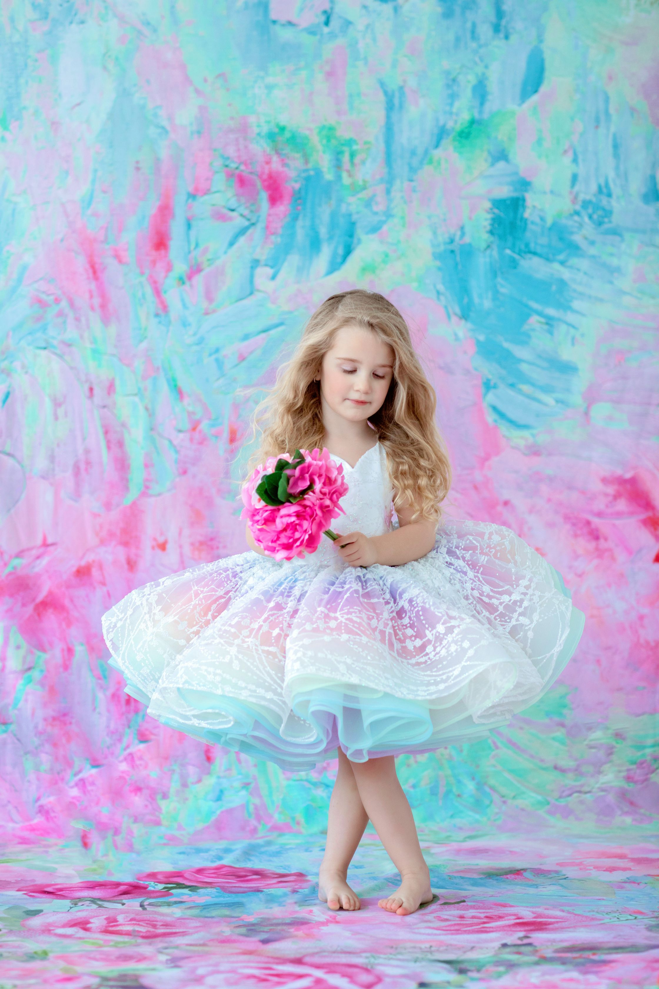 "Unicorns & Rainbows" - Petal Short Length Dress ( 4 Year - Petite 5 Year)