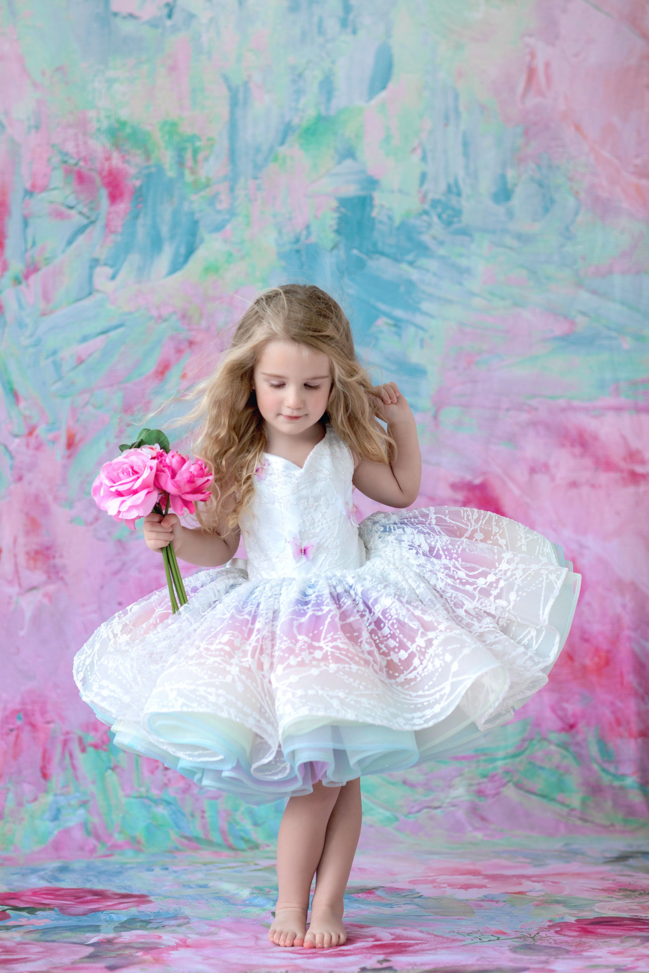 "Unicorns & Rainbows" - Petal Short Length Dress ( 4 Year - Petite 5 Year)