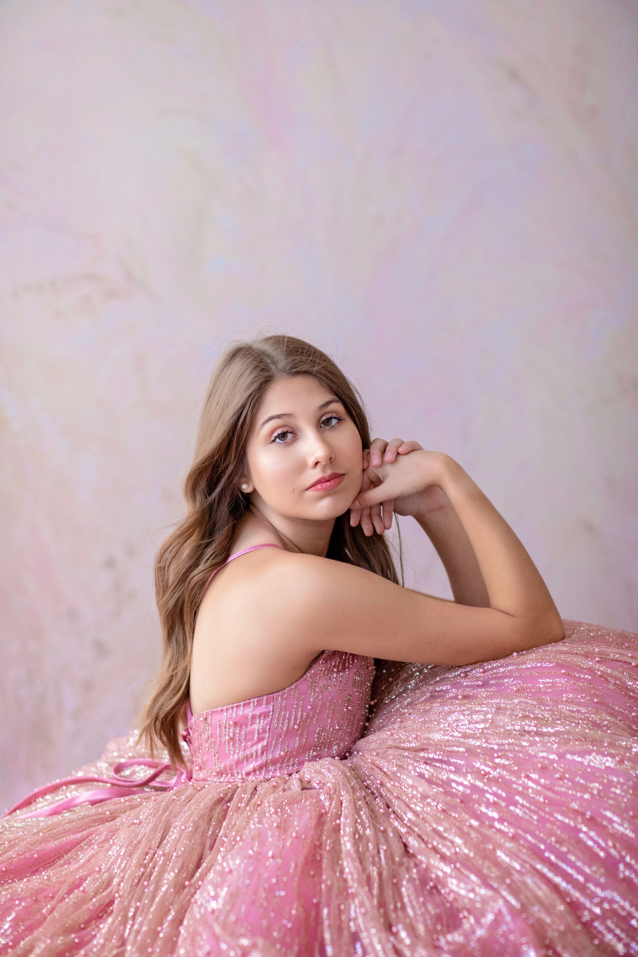 Stassi- Rose Gold and Rose pink gown- Gorgeous special occasion or photo shoot dress (7 Year-Petite 8 Year)