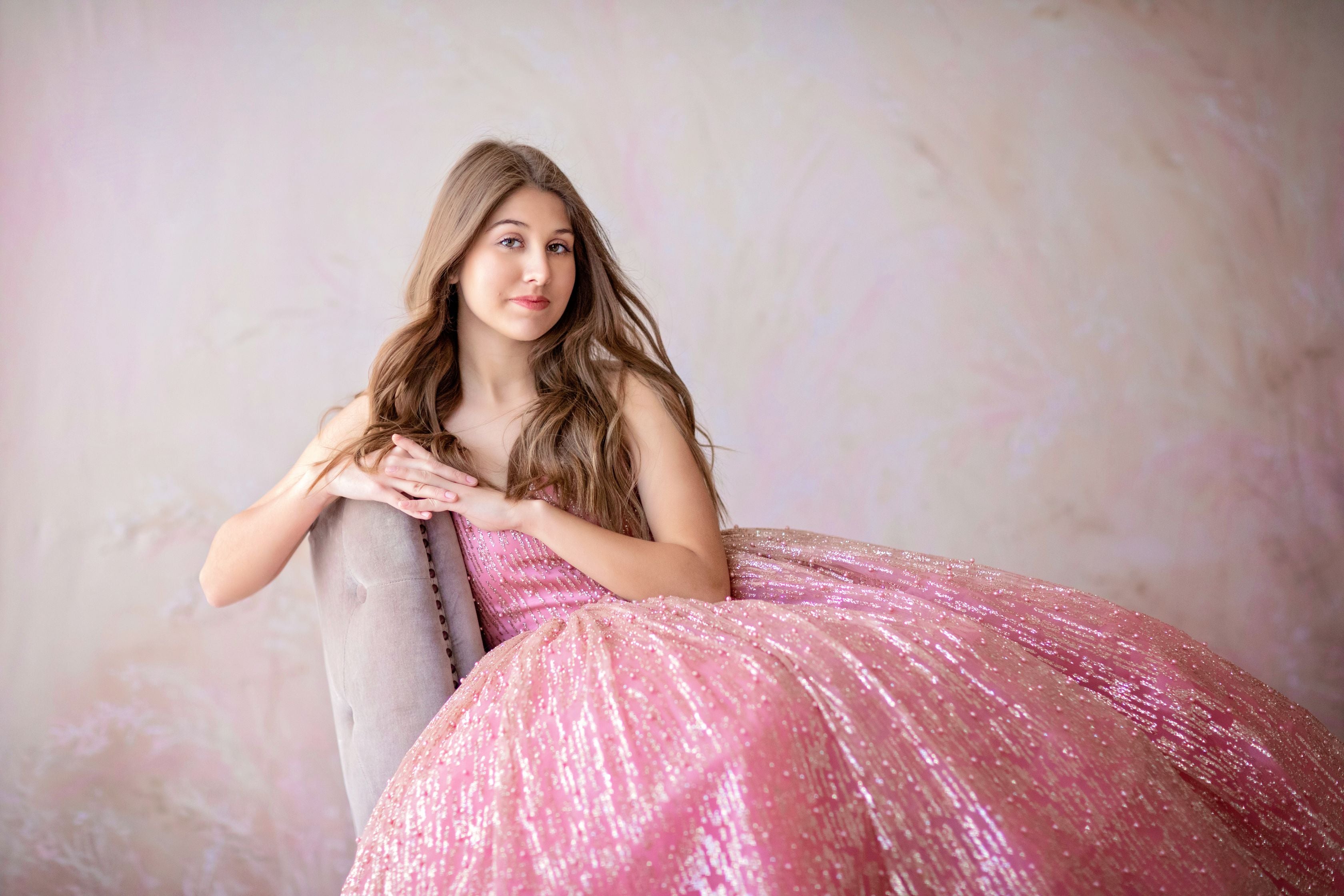 Retired rental euc Stassi- Rose Gold and Rose pink gown- Gorgeous special occasion or photo shoot dress (7 Year-Petite 8 Year)