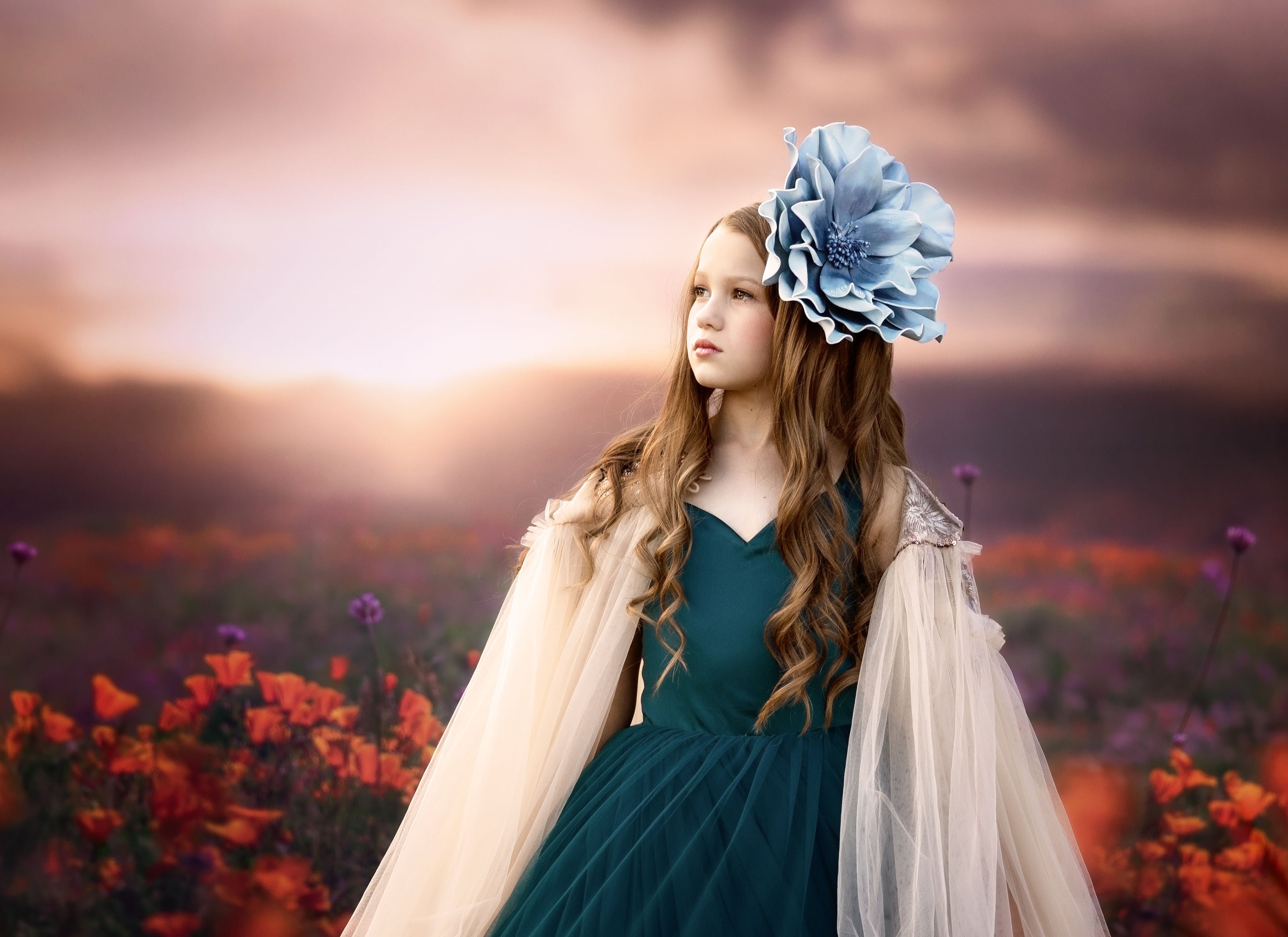 "Frenchie" - Peacock Floor Length ( 7 Year - Petite 9 Year)