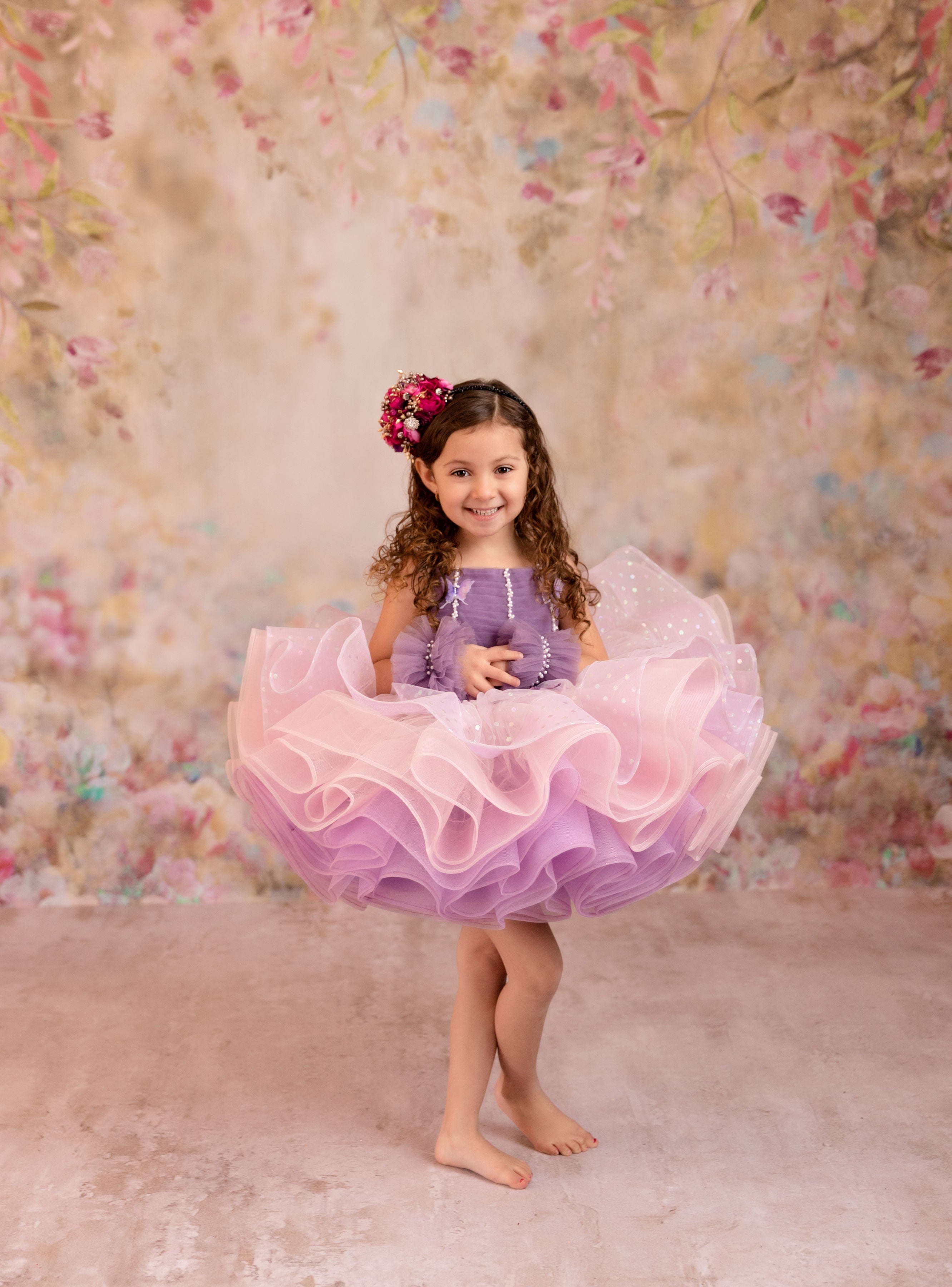 Lavender Butterfly Confetti - Petal  Length Dress (3 Year-Petite 5 Year)