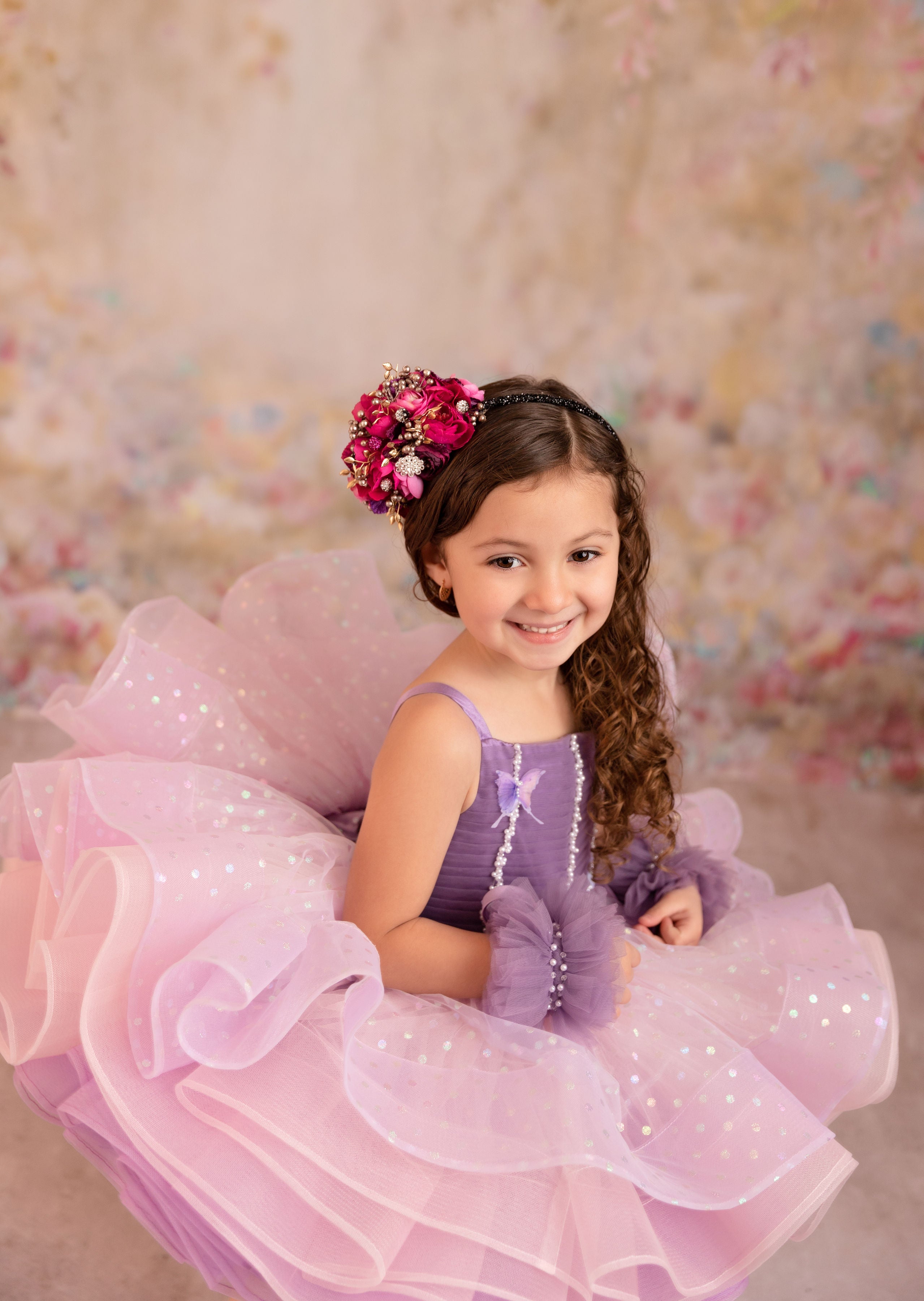Lavender Butterfly Confetti - Petal Length Dress (3 Year-Petite 5 Year)