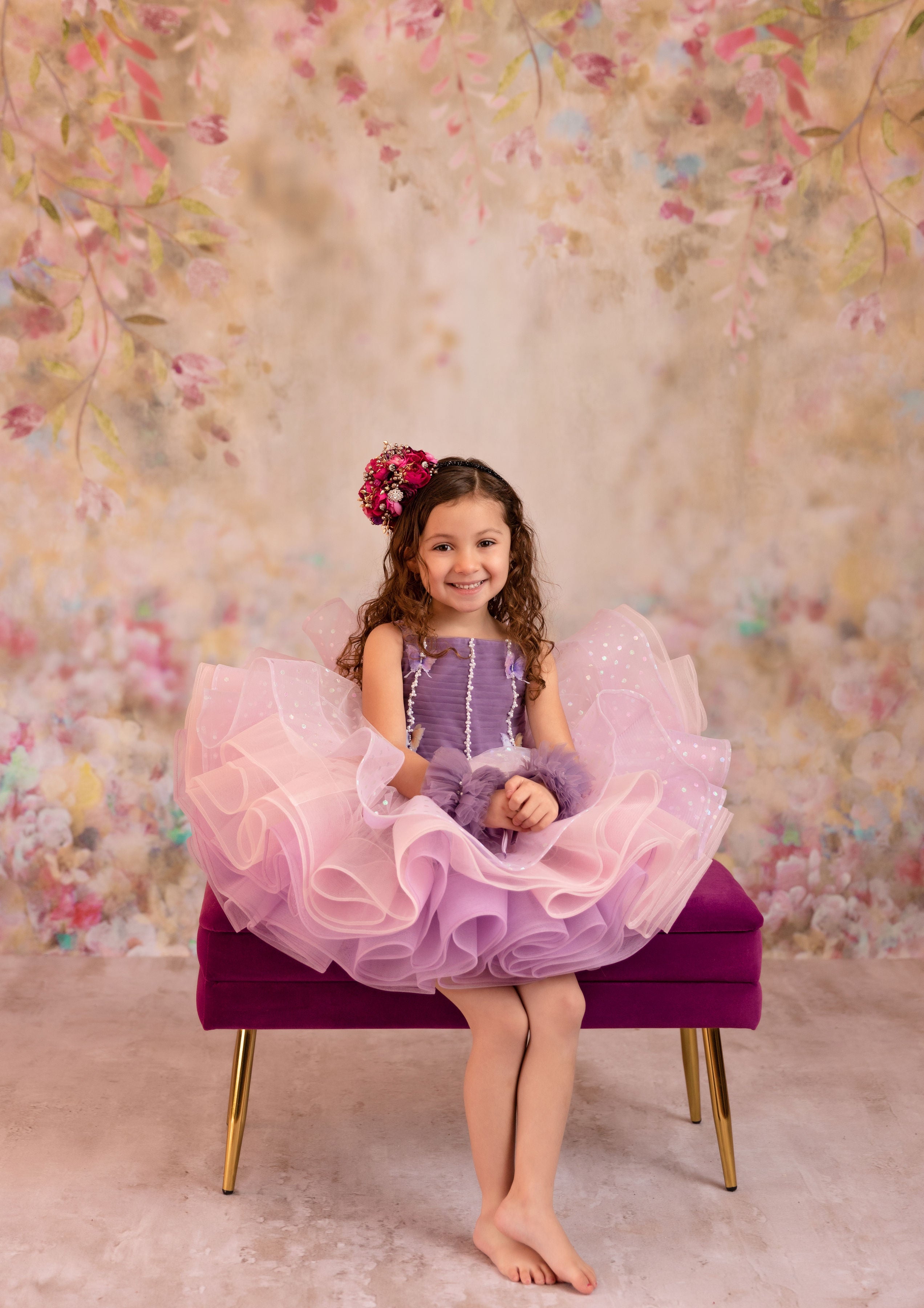 Lavender Butterfly Confetti - Petal Length Dress (3 Year-Petite 5 Year)