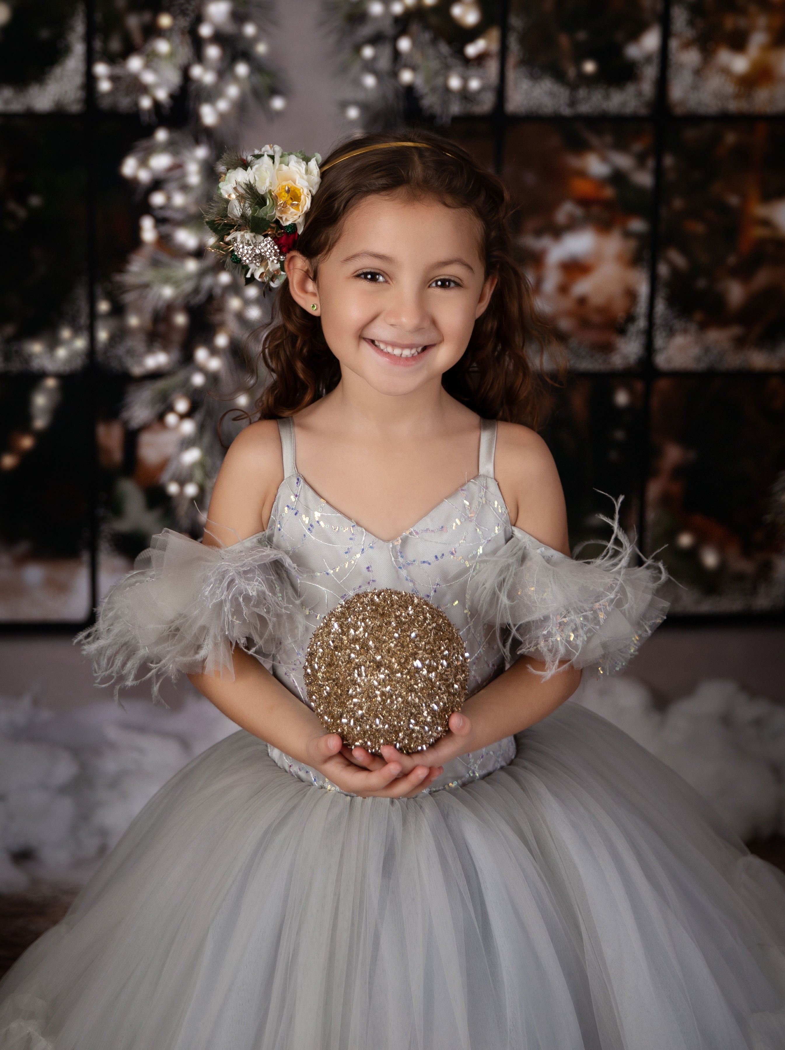 "Evangeline" - Tinsel Silver- Floor Length ( 3 Year - Petite 4 Year)