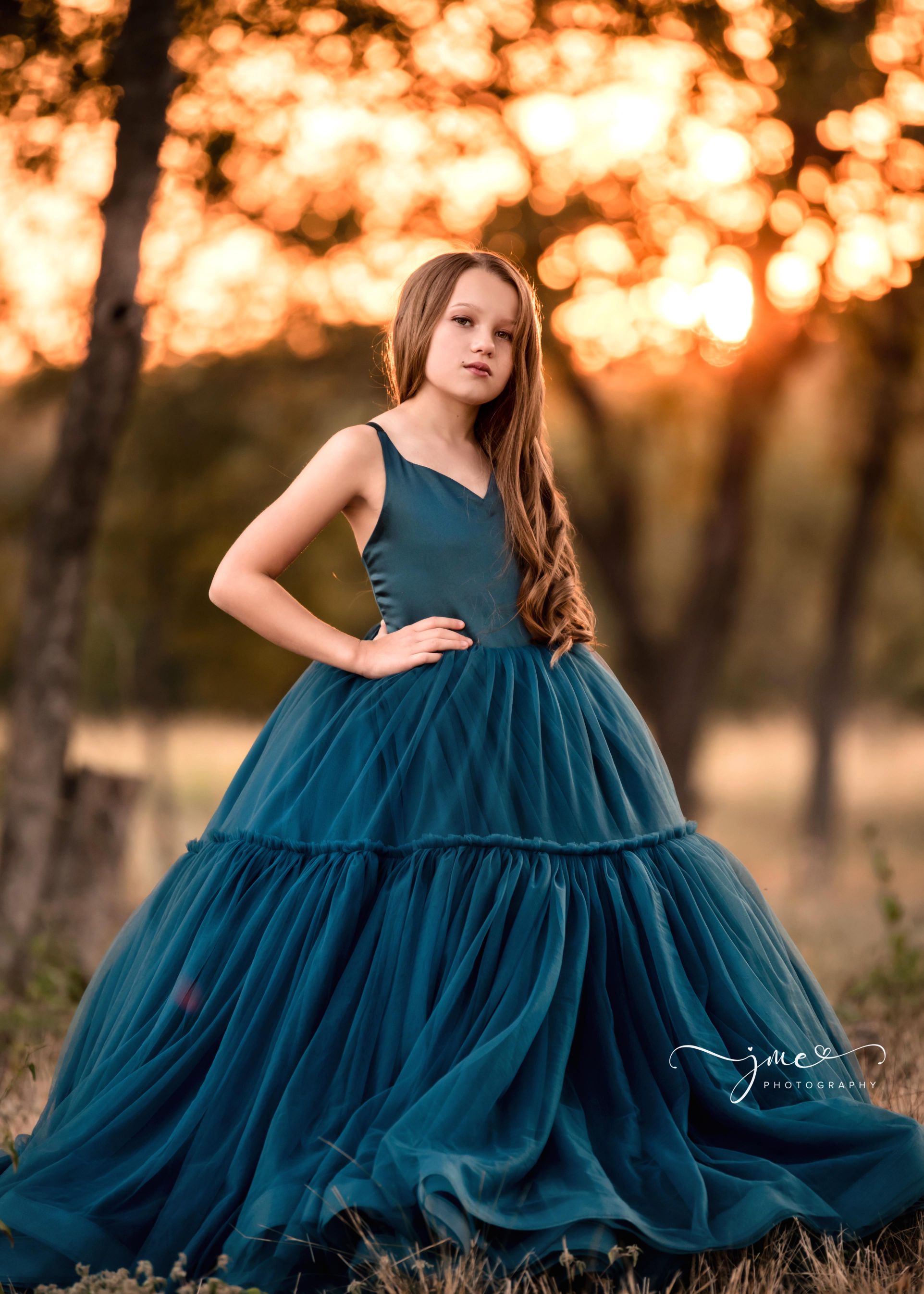 "Frenchie" - Peacock Floor Length ( 7 Year - Petite 9 Year)