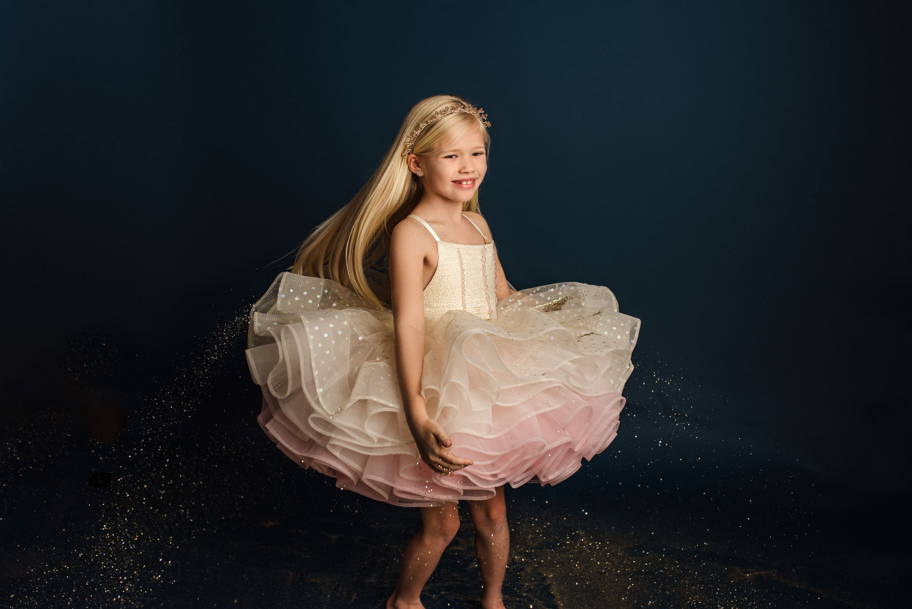 Glitter Champagne Confetti - Petal Length Dress (3 Year-Petite 5 Year)