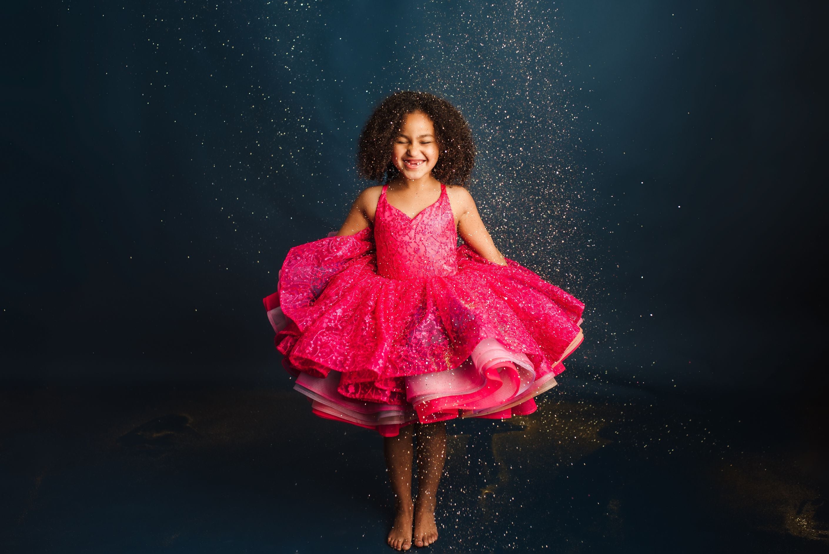 "Somewhere over the Rainbow" - Bold Pink - Petal Short Length Dress ( 5 Year - Petite 6 Year)