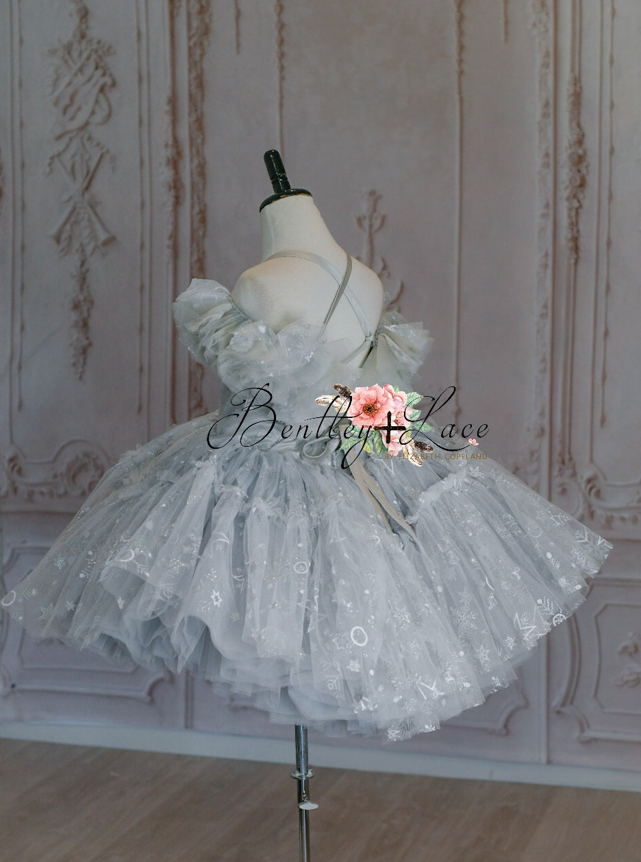 Snowflake Skies in Silver - Petal Dress ( 7 Year - Petite 8 Year)