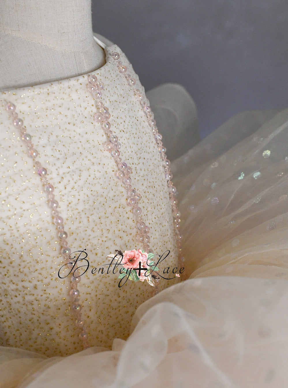 Glitter Champagne Confetti - Petal Length Dress (3 Year-Petite 5 Year)
