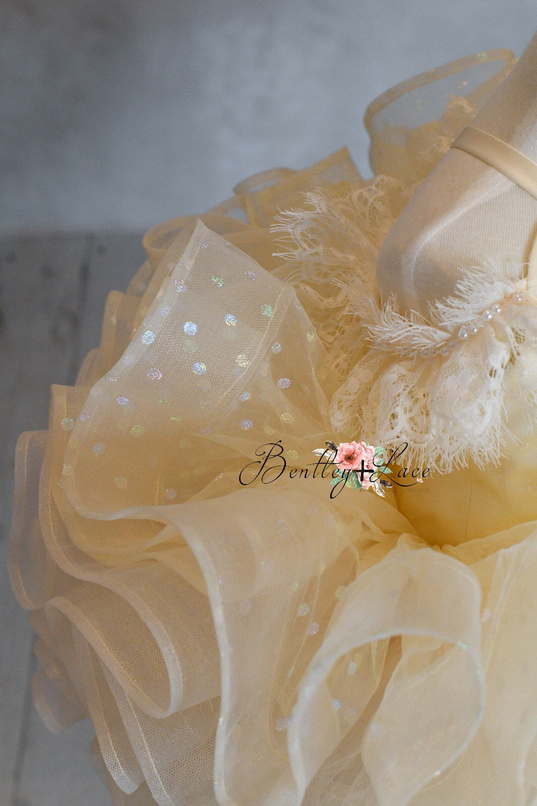 Champagne Confetti - off shoulder Petal Length Dress (2 Year-Petite 3 Year)