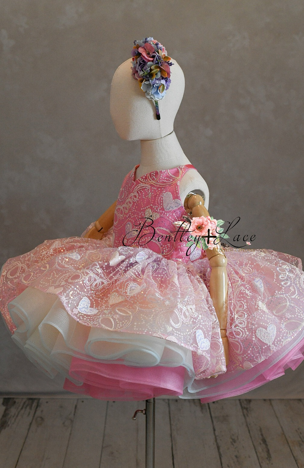 "Birthday Party" - pink Petal Short Length Dress (5 Year - 6 Year)