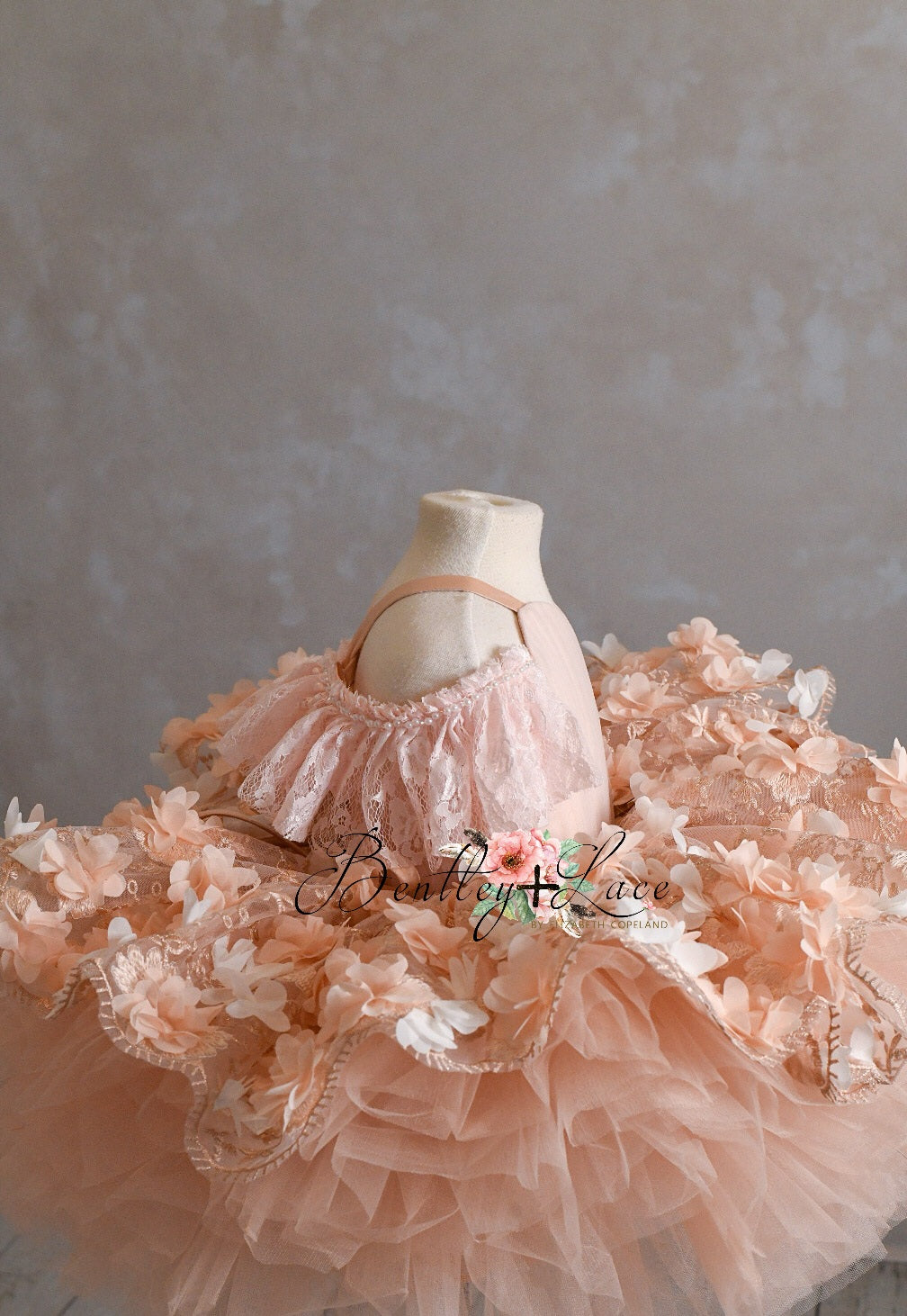 Charlee ballerina length gown- shades of peach (3 year- petite 4 year)