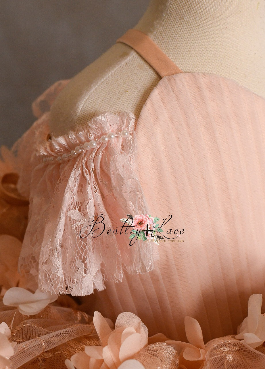 Charlee ballerina length gown- shades of peach (3 year- petite 4 year)