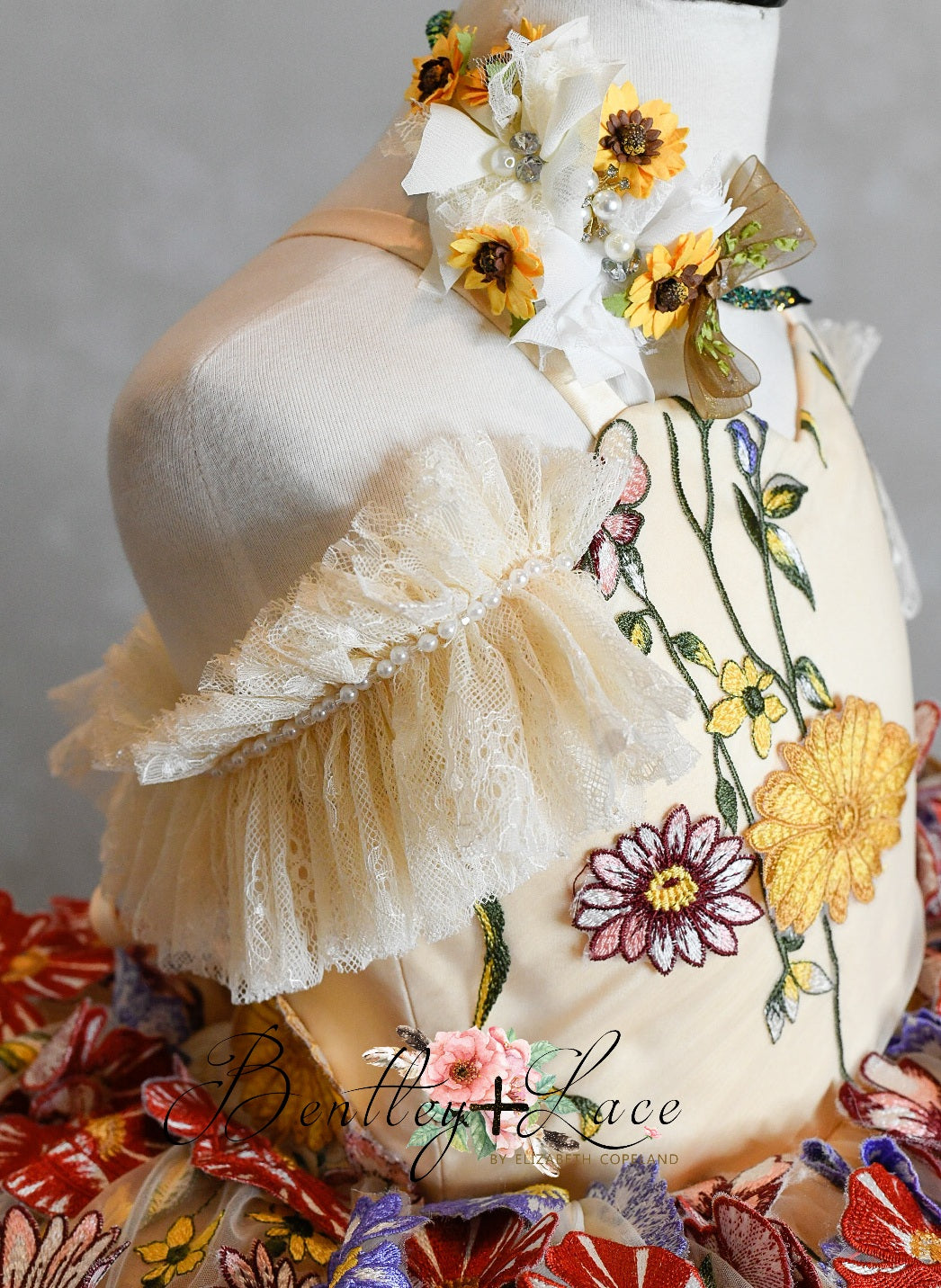 "Daisymae" in Champagne - Petal Short Length Dress ( 5 Year - Petite 6 Year)