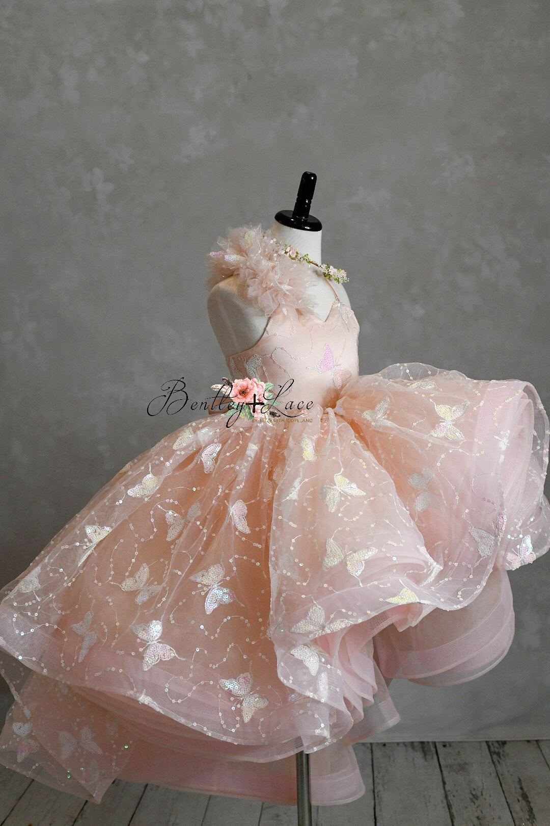 "A close-up of the built-in petticoat in the Anastasia gown, designed to create extra volume and structure for a dramatic effect."