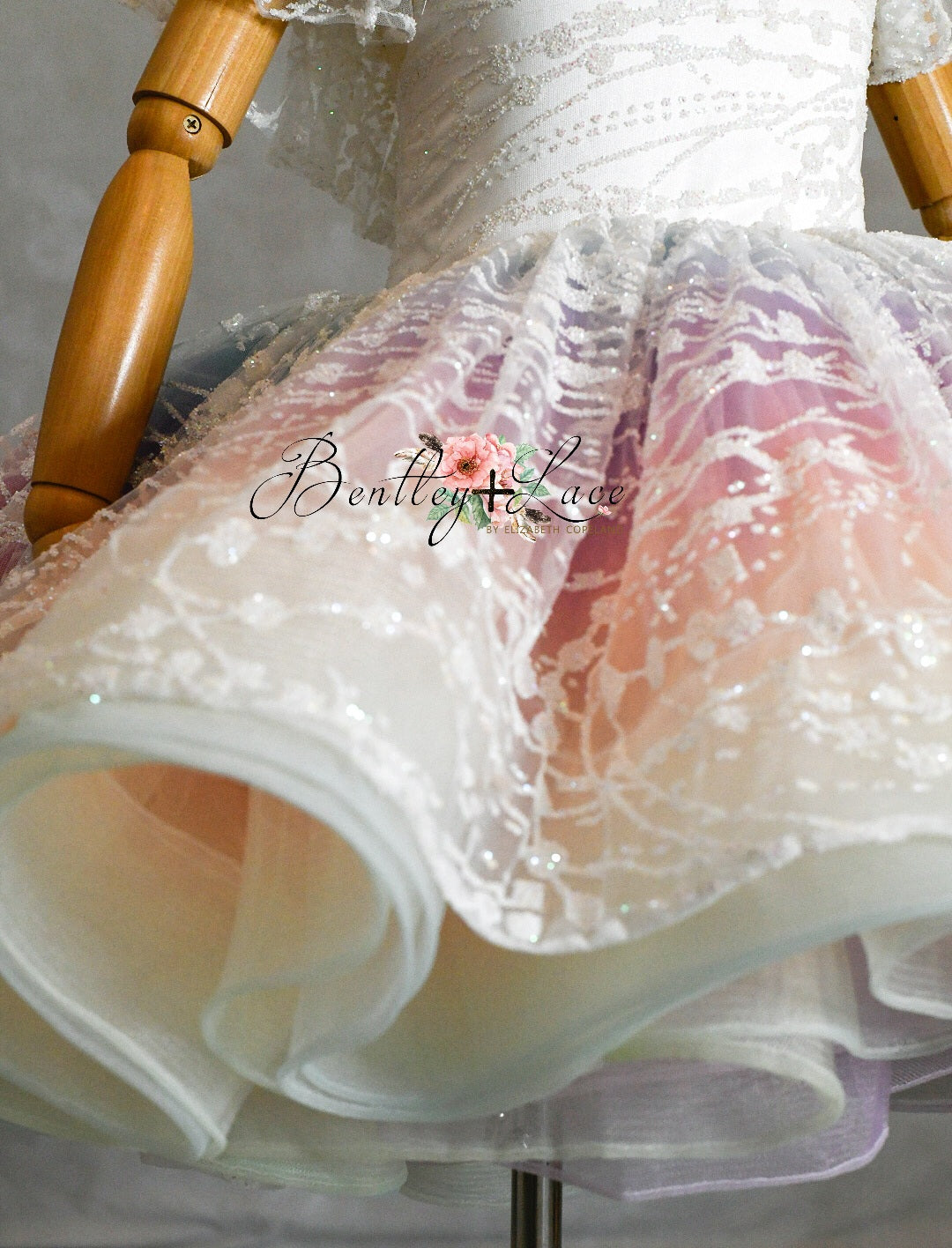 "Unicorns & Rainbows" - off shoulder lace- Petal Short Length Dress ( 7 Year - Petite 8 Year)
